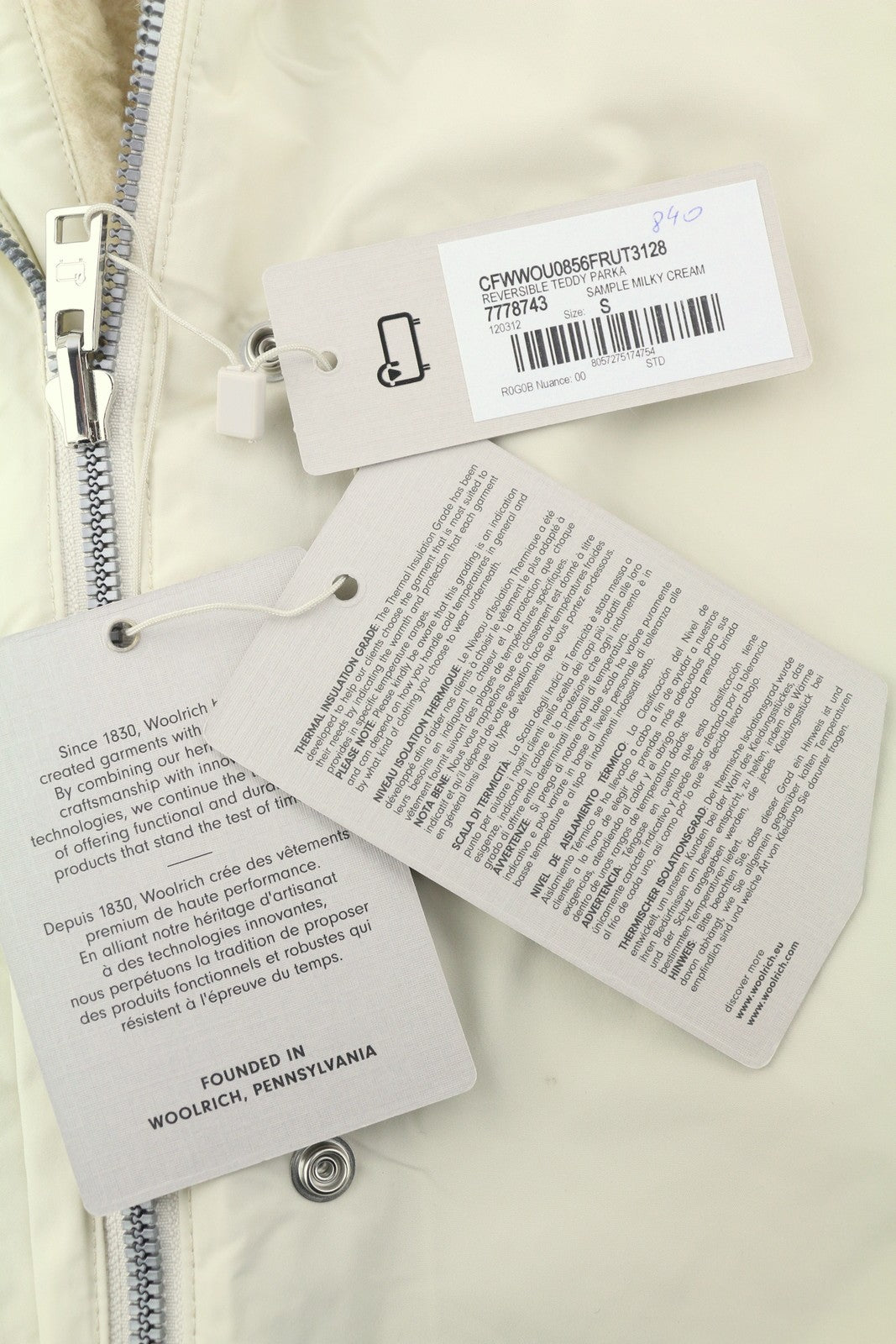 WOOLRICH Reversible Teddy Parka Women Jacket S Milky Cream Wool Blend RRP899