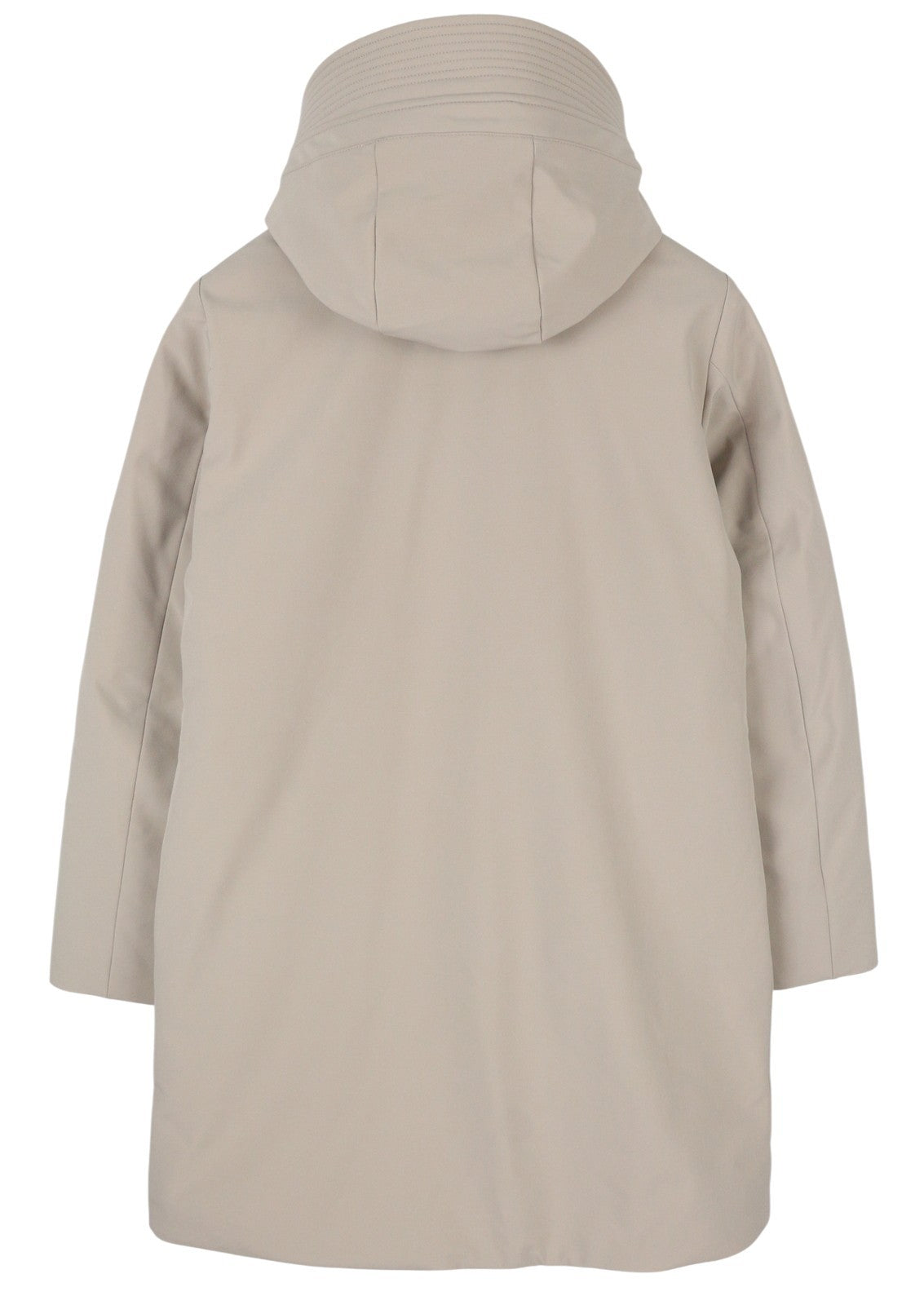 WOOLRICH Firth Down Hooded Trench Women Jacket S Light Grey Mid-Length RRP680