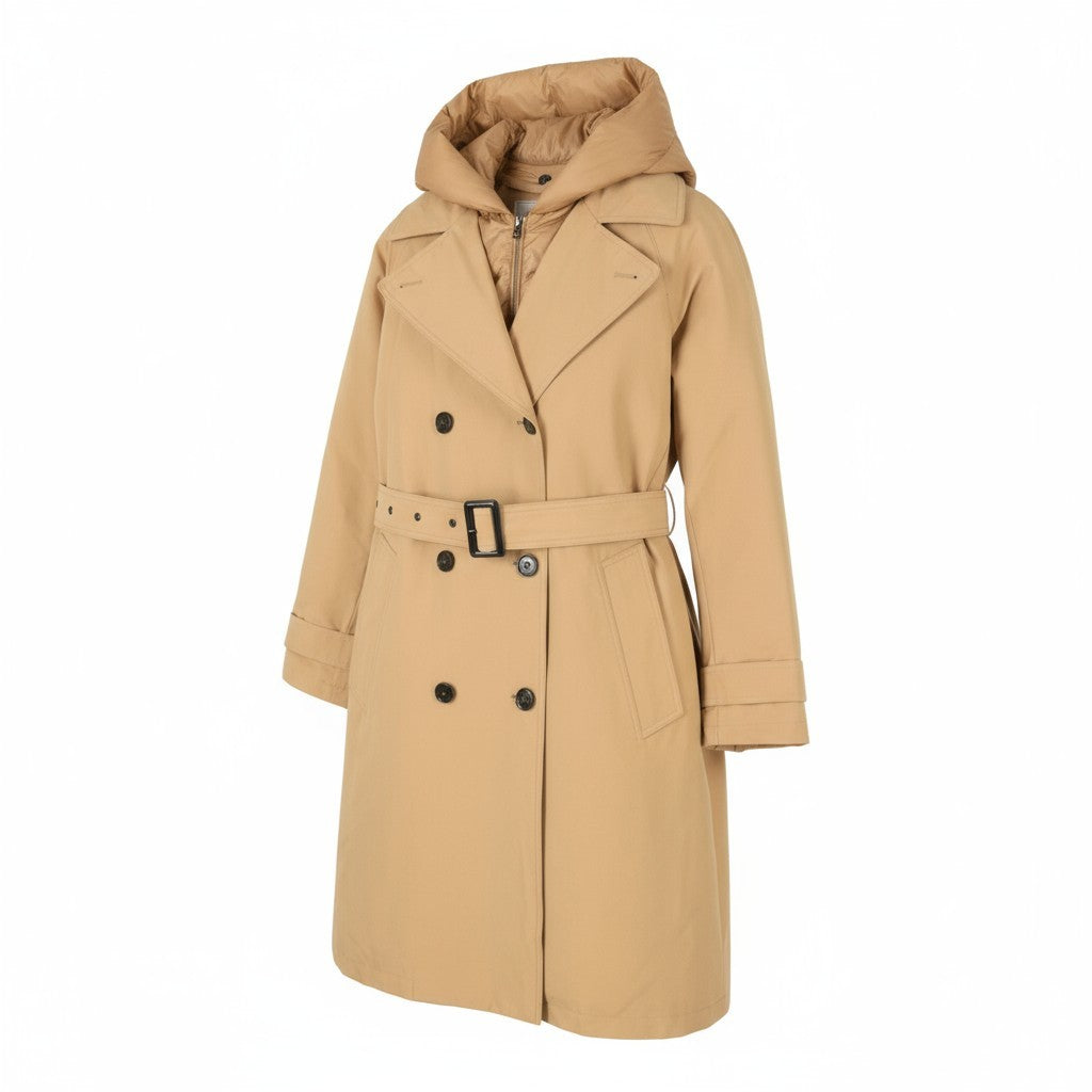 WOOLRICH Double Breasted 2in1 Trench Women Jacket S Beige Hood Primaloft PPR870