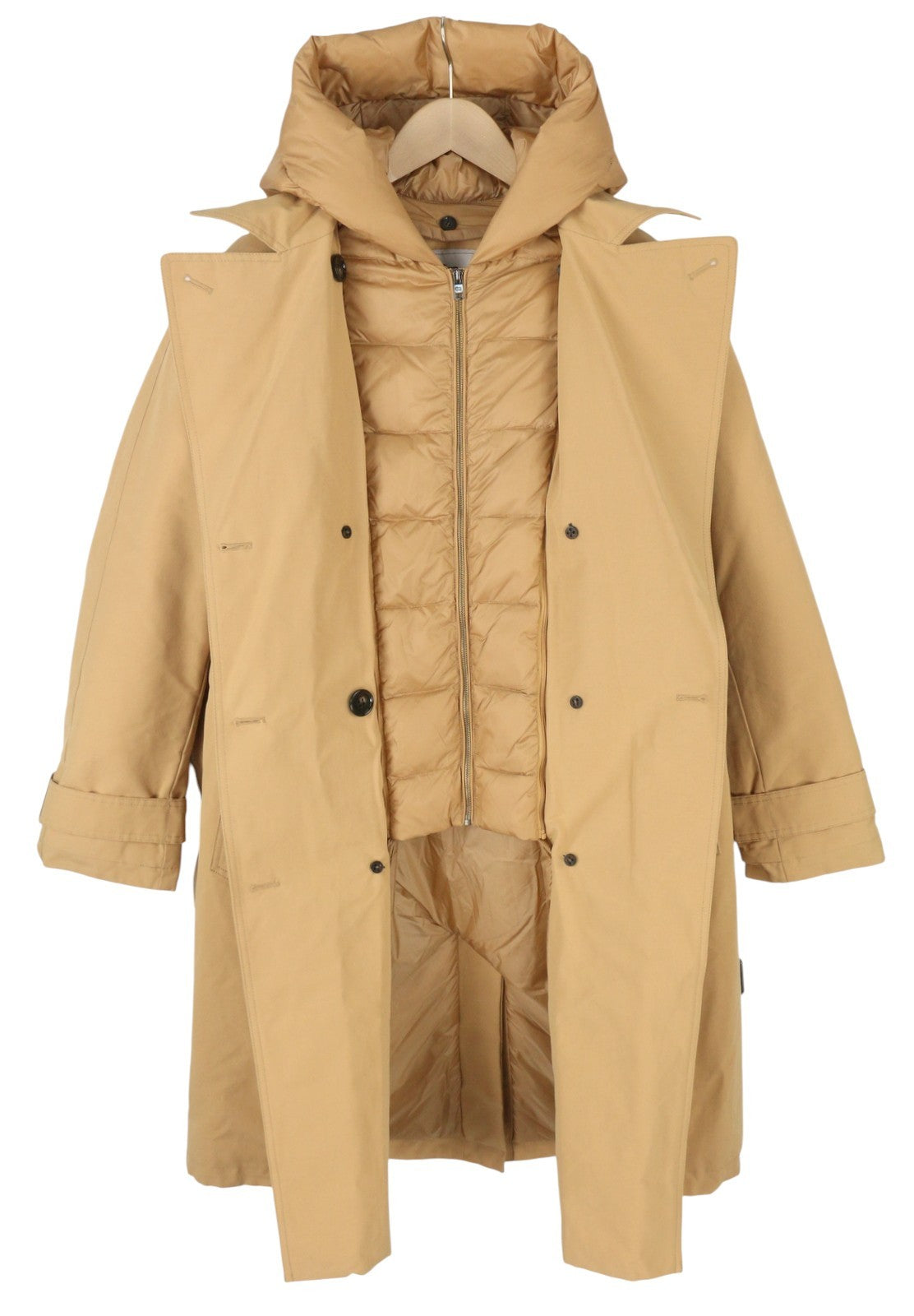 WOOLRICH Double Breasted 2in1 Trench Women Jacket S Beige Hood Primaloft PPR870