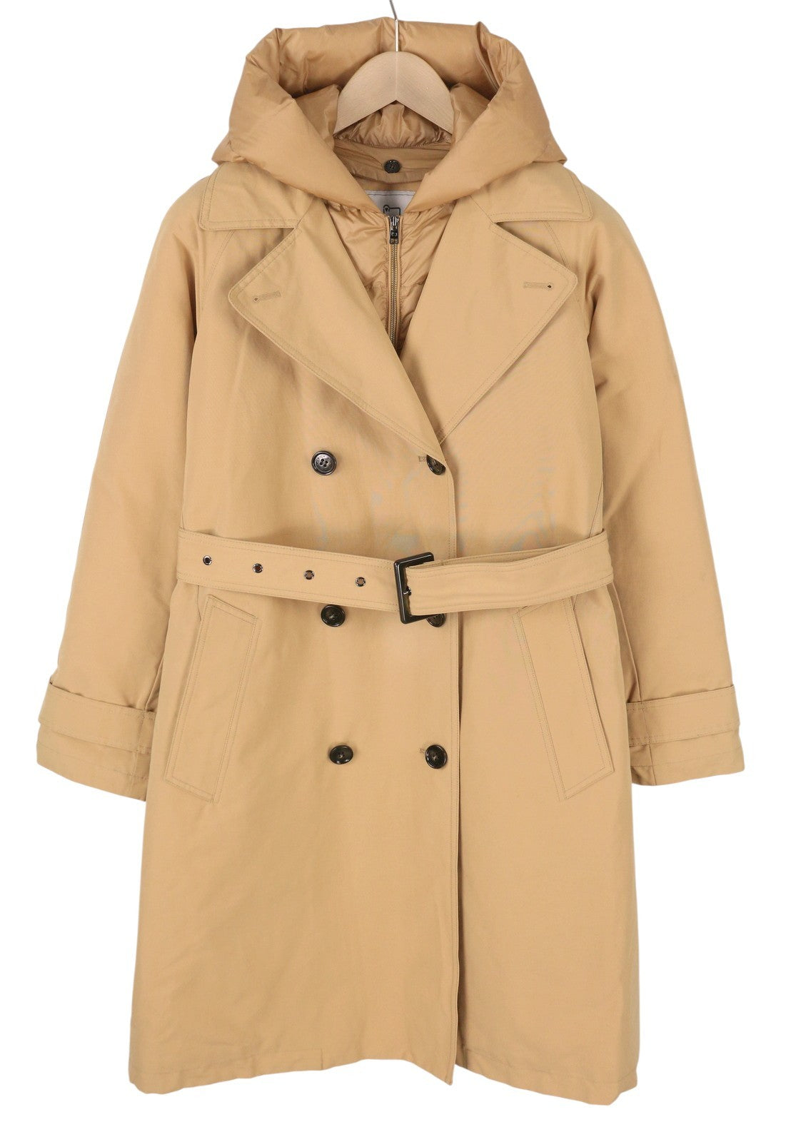 WOOLRICH Double Breasted 2in1 Trench Women Jacket S Beige Hood Primaloft PPR870