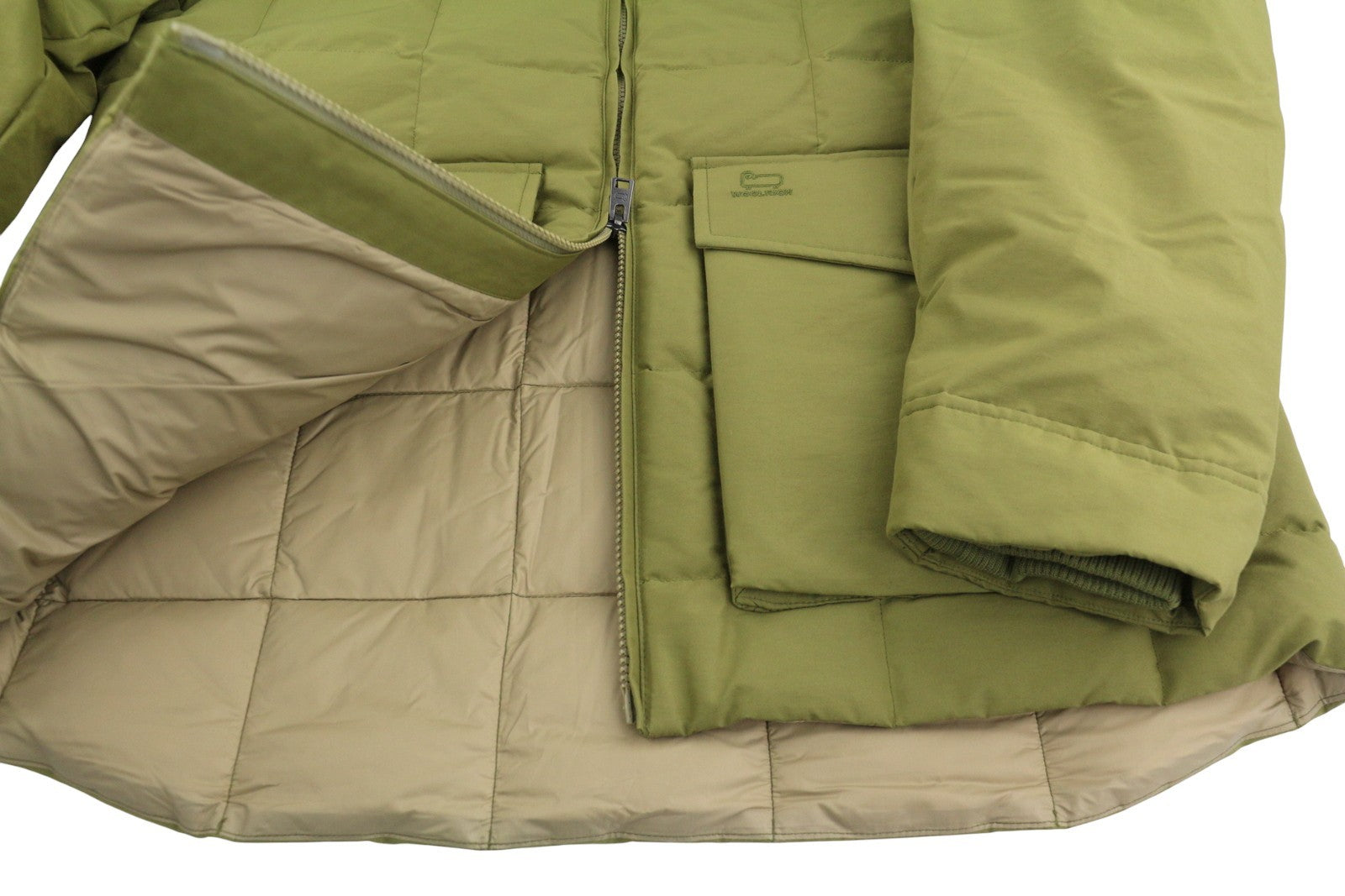 WOOLRICH Duster Blizzard Men Jacket L Green Down Filled Sherpa Quilted RRP595