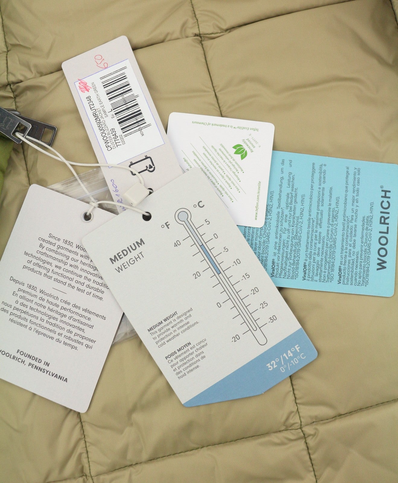 WOOLRICH Duster Blizzard Men Jacket L Green Down Filled Sherpa Quilted RRP595