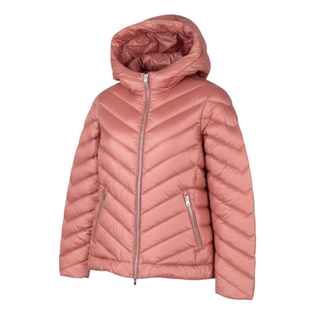 WOOLRICH Chevron Quilted Hooded Women Jacket S Pink Down Filled Puffer RRP550