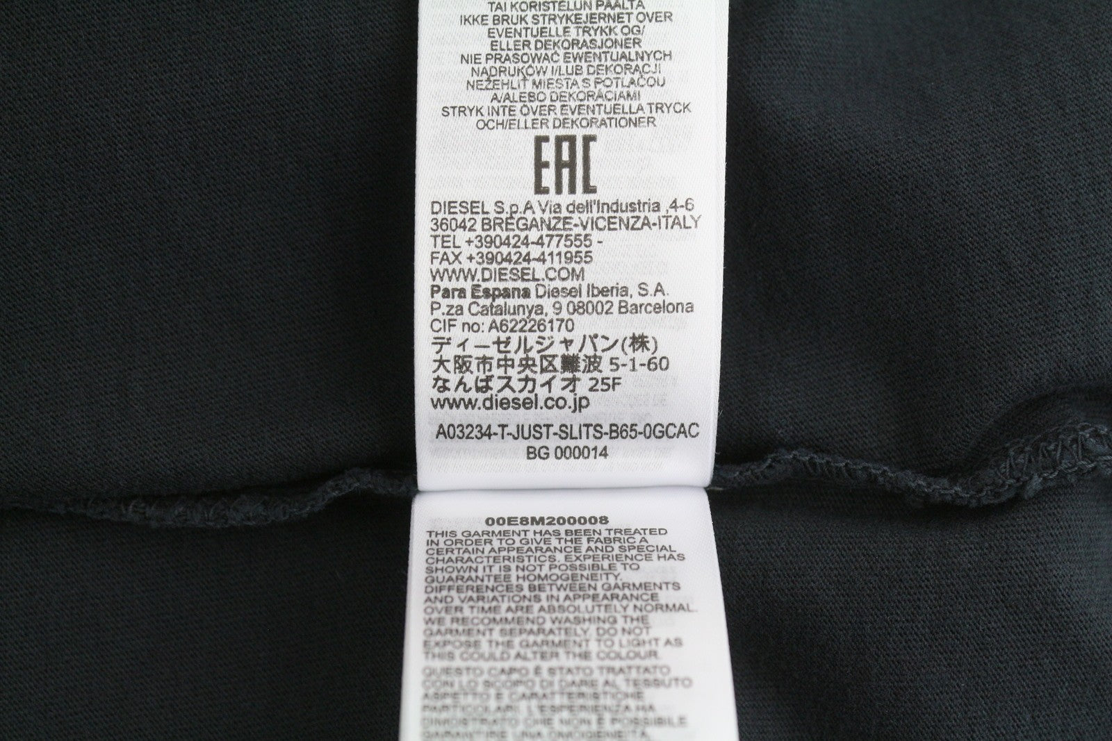 DIESEL T-Just-Slits-B65 Men T-Shirt S Dark Blue Crew Neck Faded Short Sleeve