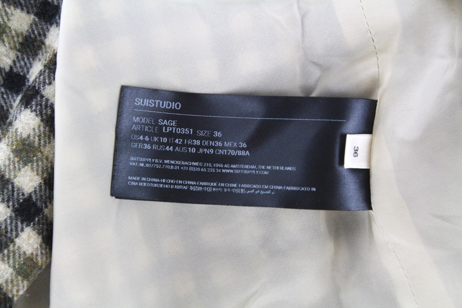 SUISTUDIO Sage Robin Women's UK10 Set Checked Sleeveless Soft Wool 2 Piece