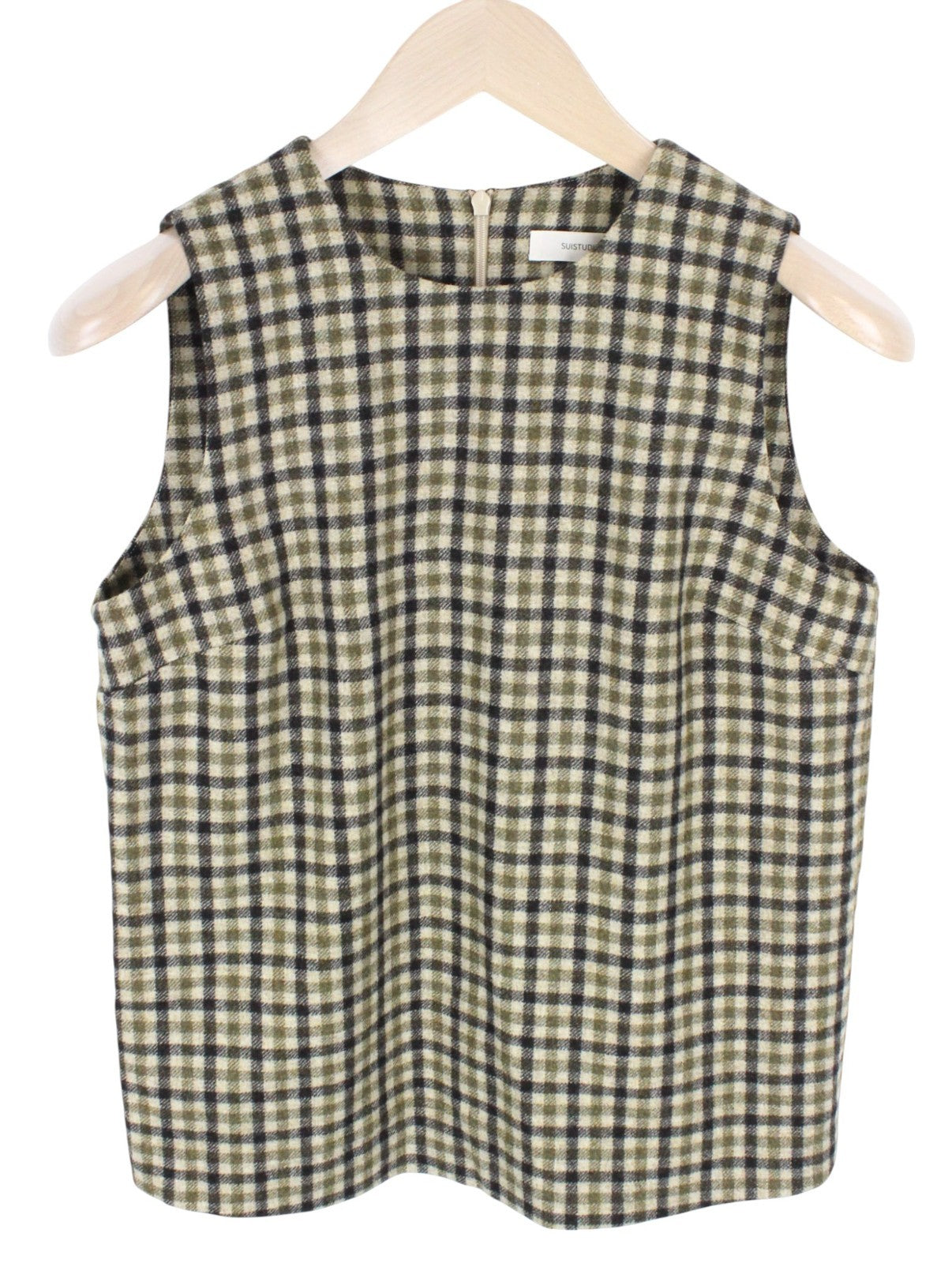 SUISTUDIO Sage Robin Women's UK10 Set Checked Sleeveless Soft Wool 2 Piece