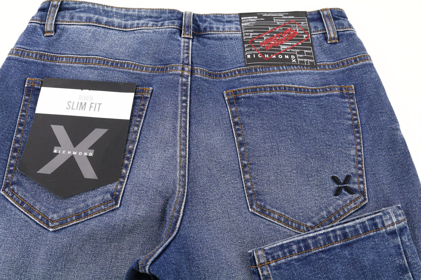 JOHN RICHMOND Riven Men's Jeans W34 Slim Buttoned Distressed Mid Blue Denim