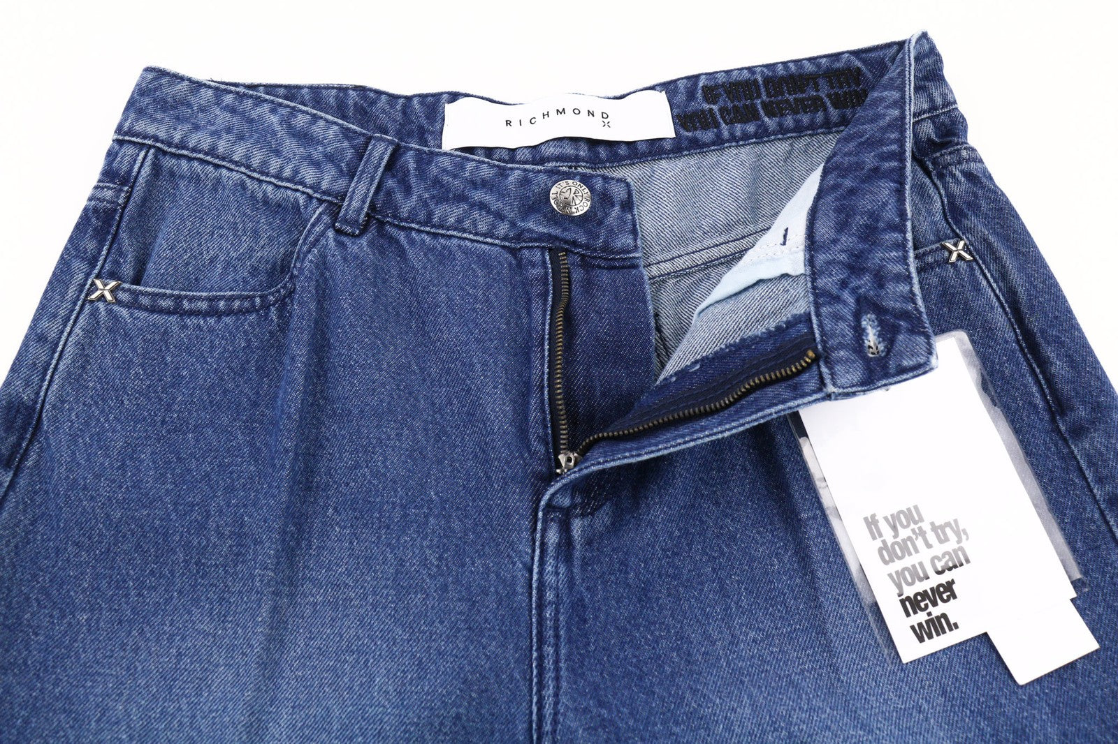 JOHN RICHMOND Women's Jeans W26 Regular Cargo Style Mid Blue Washed Zip Denim