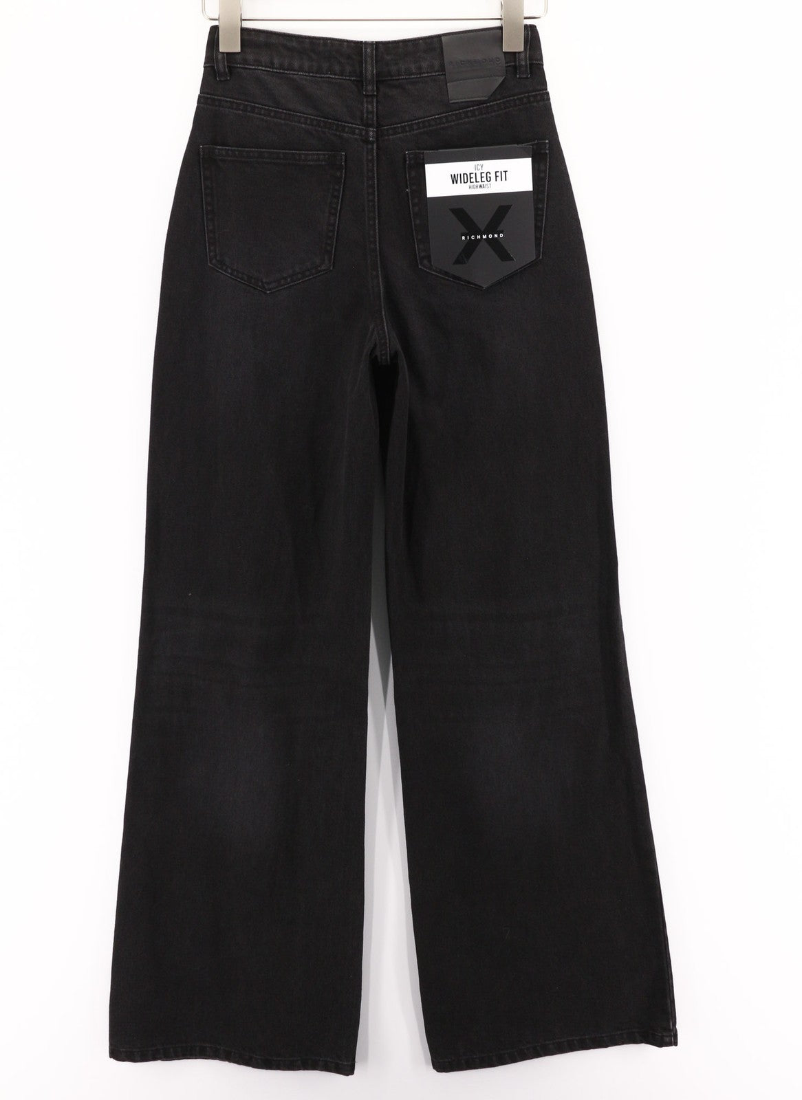 JOHN RICHMOND Icy Women's Jeans W26 High Waist Wide Leg Distressed Black Denim