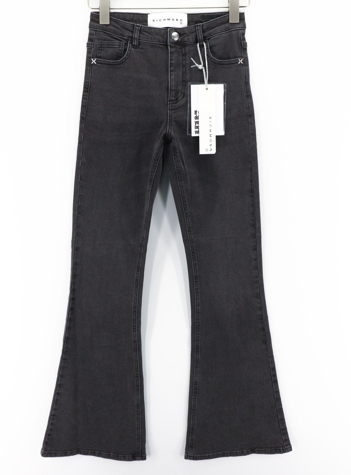 JOHN RICHMOND Darcy Women's Jeans W26 Flared High Waist Zip Black Denim Pants