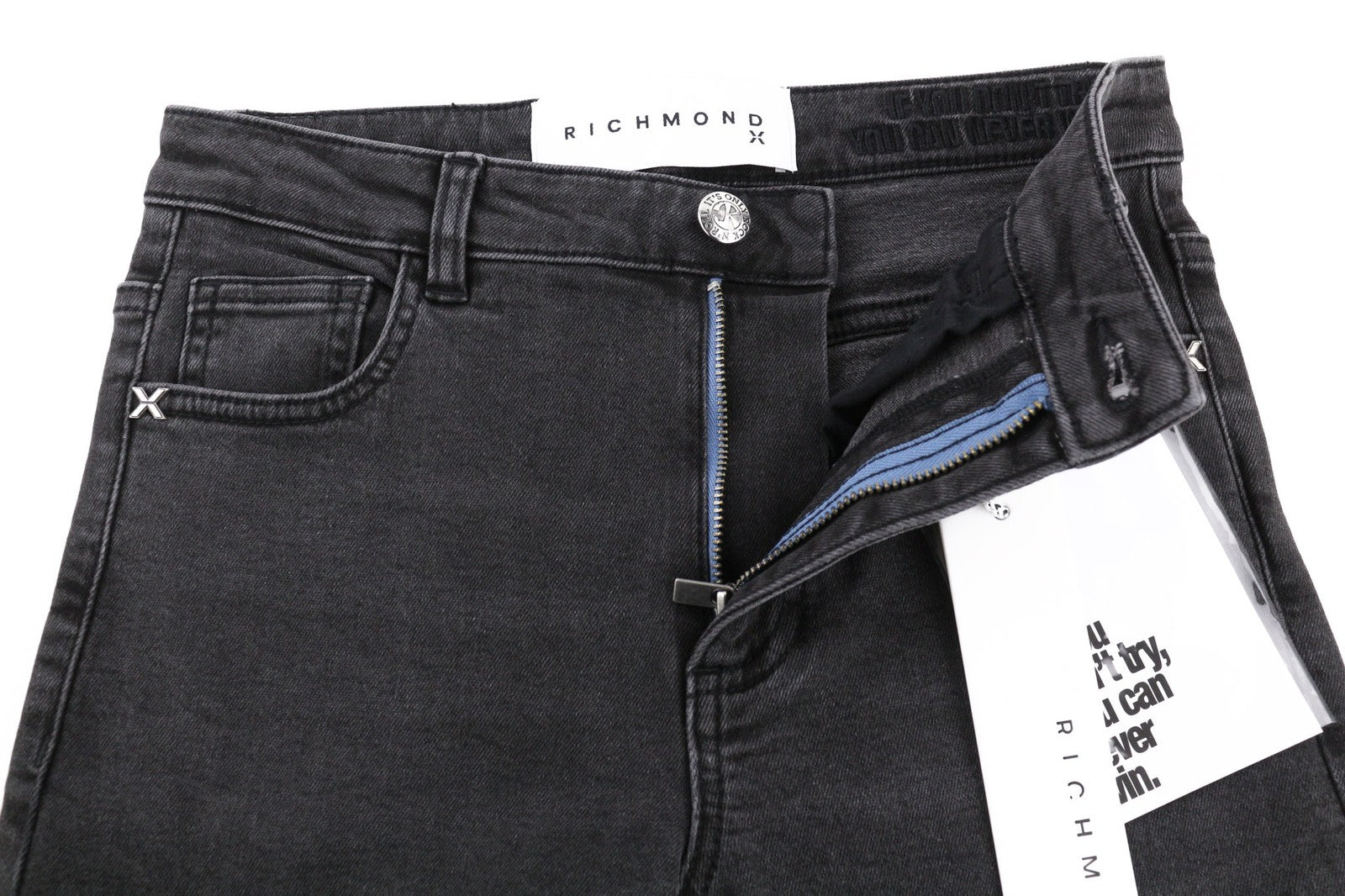 JOHN RICHMOND Darcy Women's Jeans W26 Flared High Waist Zip Black Denim Pants