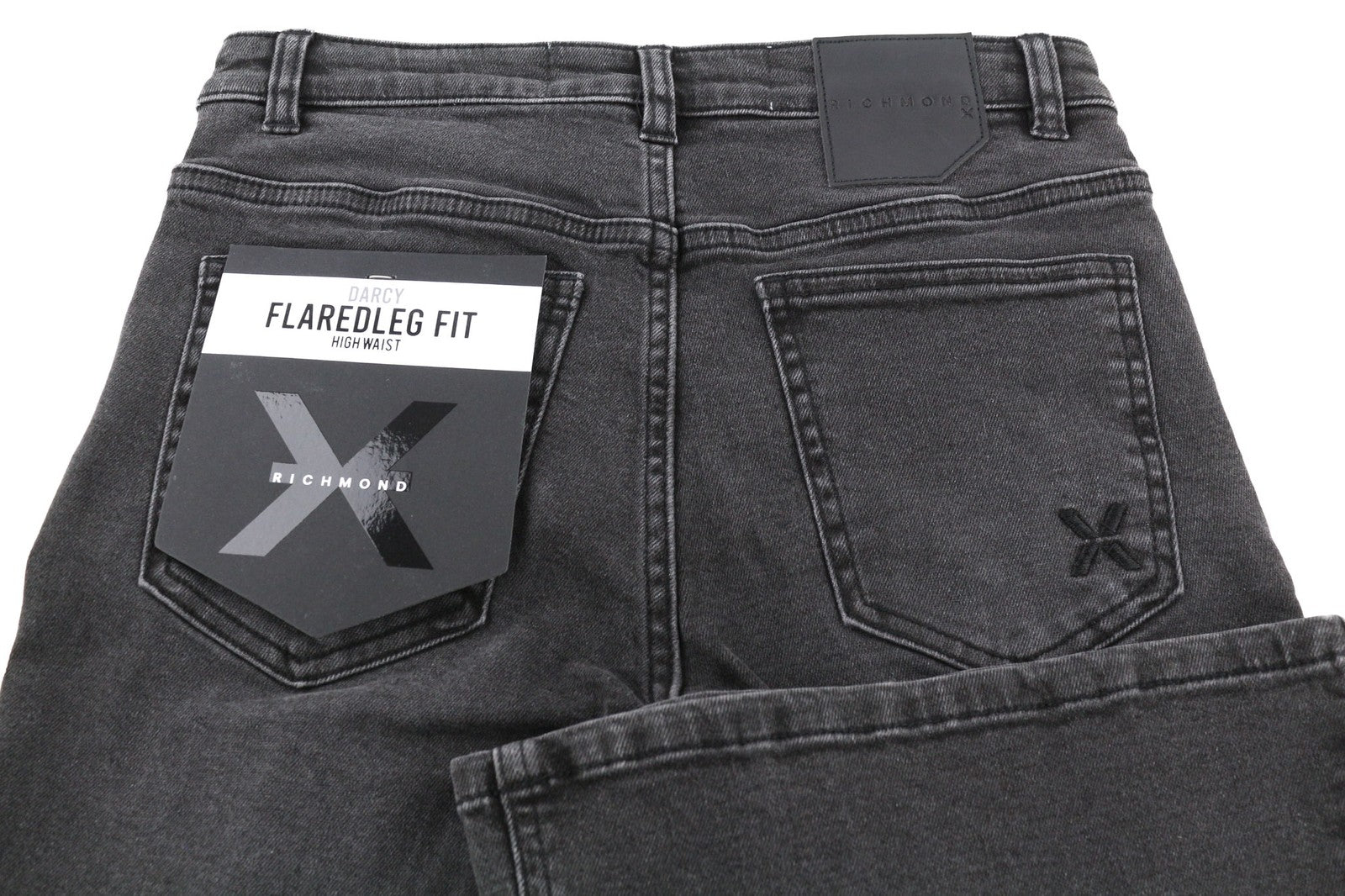 JOHN RICHMOND Darcy Women's Jeans W26 Flared High Waist Zip Black Denim Pants