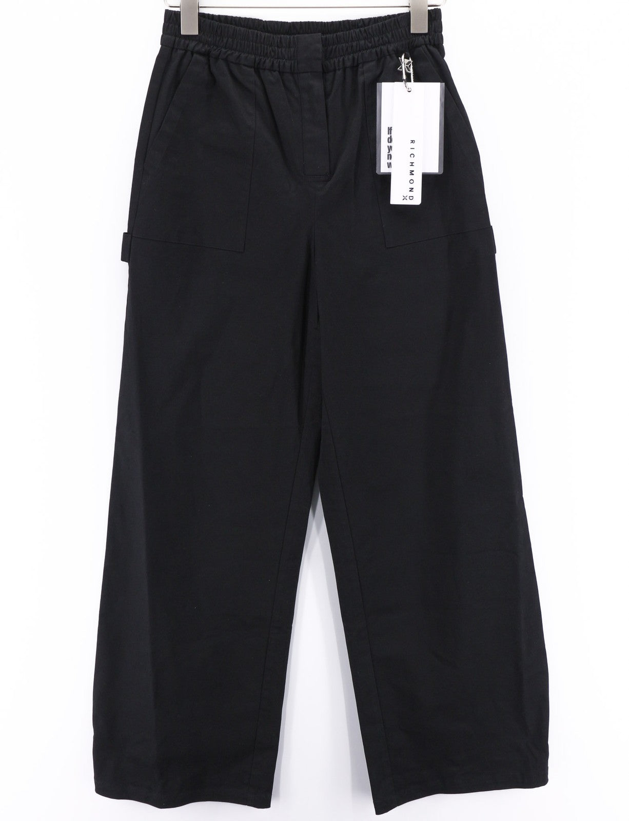 JOHN RICHMOND Women's Pants S Black Straight Elastic Waist Pocket Detail Logo
