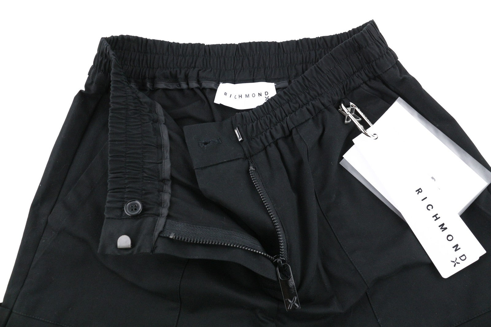 JOHN RICHMOND Women's Pants S Black Straight Elastic Waist Pocket Detail Logo