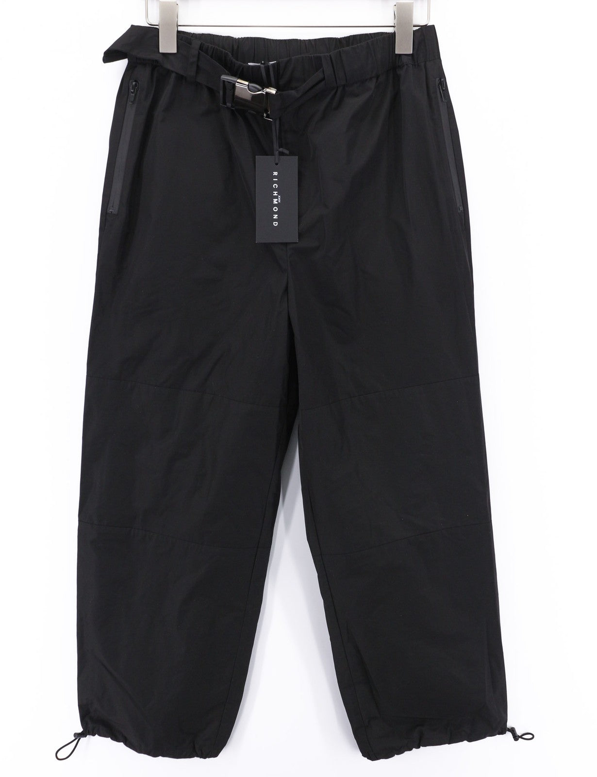 JOHN RICHMOND Men's Pants ~W30 Black Straight Elastic Waist Logo Casual Pockets