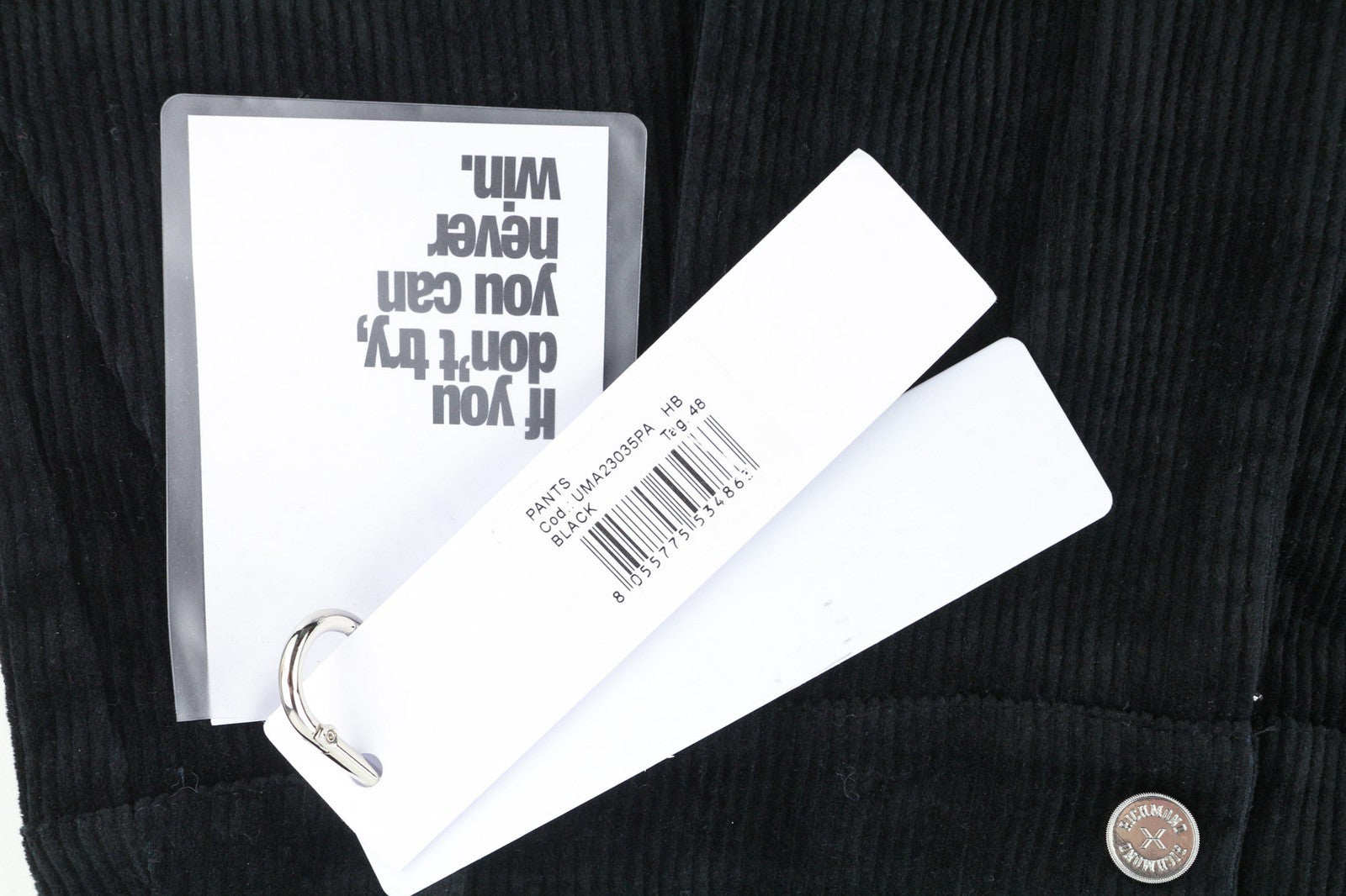 JOHN RICHMOND Men's Pants M Black Corduroy Straight Pleated Zip Logo Detail