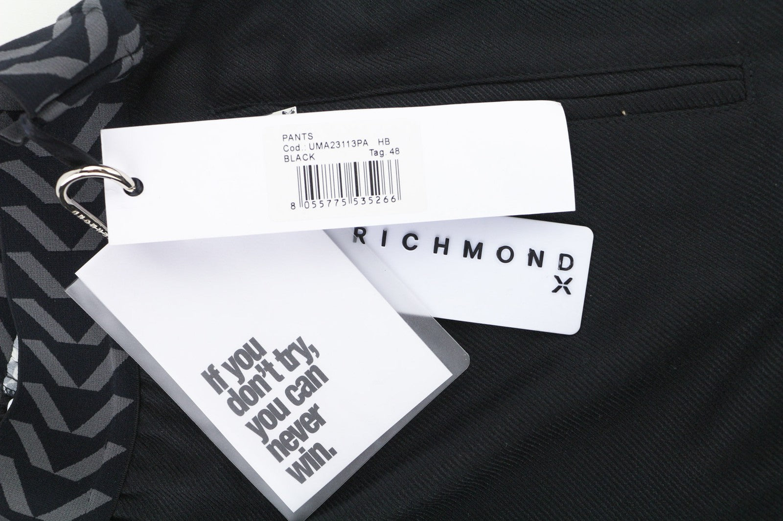 JOHN RICHMOND Men's Pants M Black Slim Casual Mid Waist Logo Pocketed Style