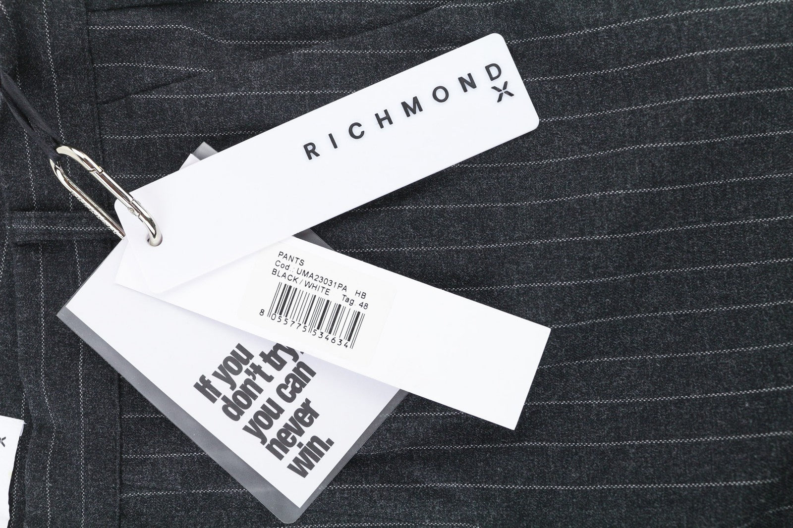 JOHN RICHMOND Men's Pants M Black Slim Stripe Print Casual Zip Fly Logo