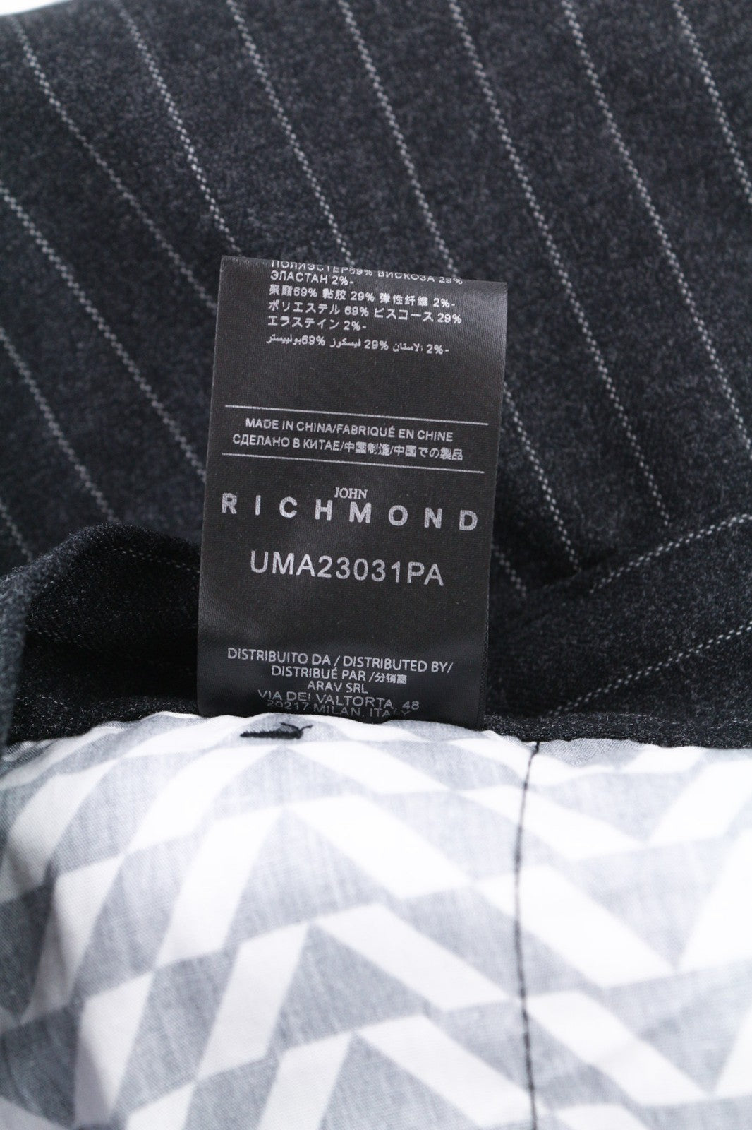 JOHN RICHMOND Men's Pants M Black Slim Stripe Print Casual Zip Fly Logo