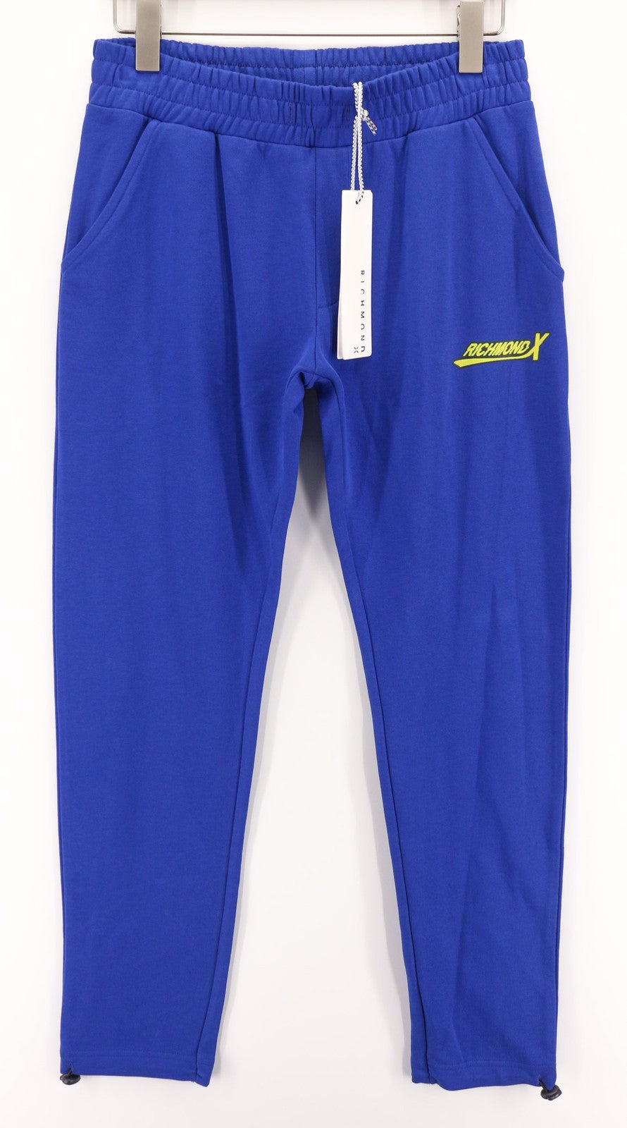 RICHMOND Men's Pants M Blue Joggers Drawstring Hem Elastic Waist Logo Detail