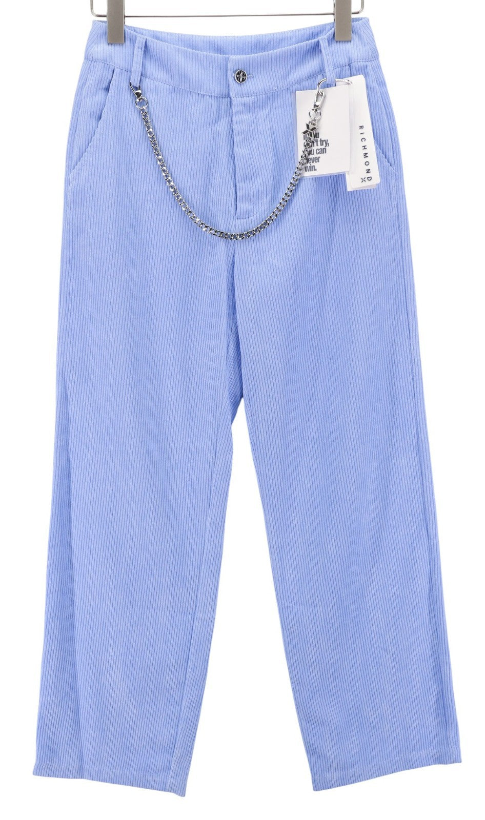 JOHN RICHMOND Women's Pants S Blue Corduroy Straight Casual Metal Detail