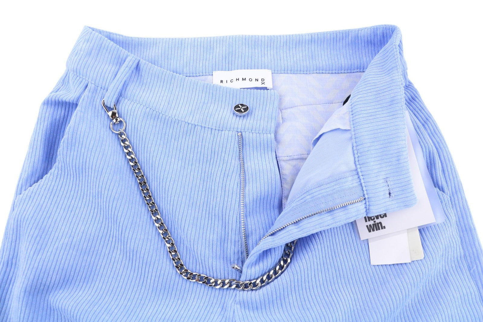 JOHN RICHMOND Women's Pants S Blue Corduroy Straight Casual Metal Detail