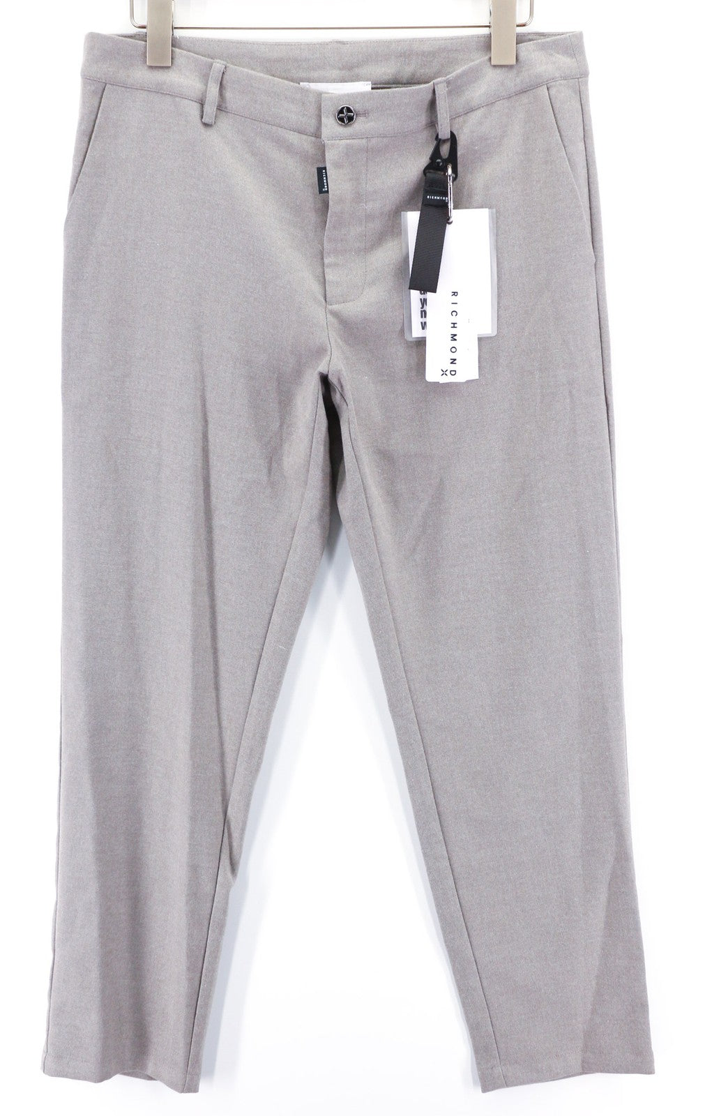 JOHN RICHMOND Men's Pants M Grey Melange Slim Fit Zipped Pockets Casual Logo