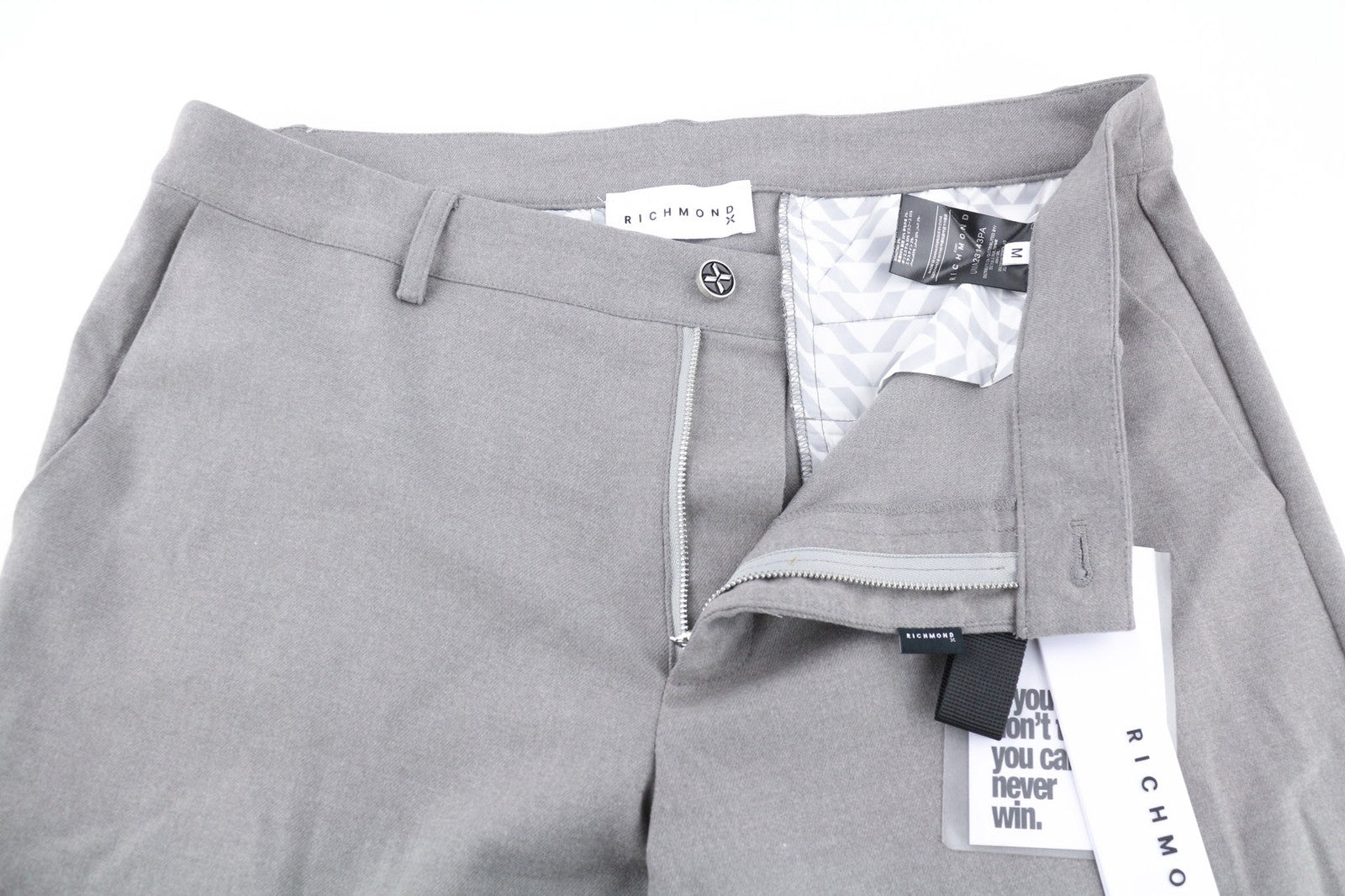 JOHN RICHMOND Men's Pants M Grey Melange Slim Fit Zipped Pockets Casual Logo