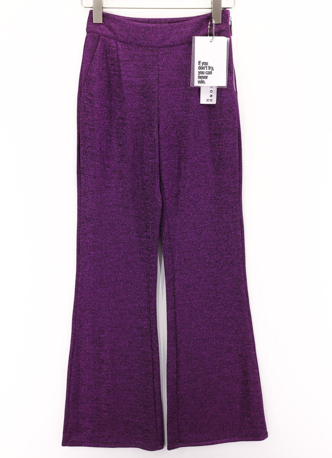 JOHN RICHMOND Women's Pants S Violet Glitter High Waist Flared Zip Logo