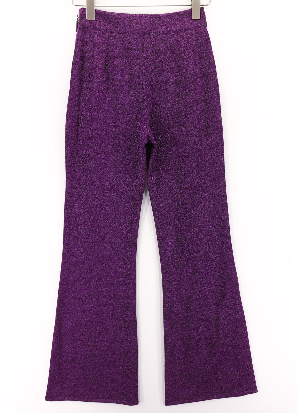 JOHN RICHMOND Women's Pants S Violet Glitter High Waist Flared Zip Logo