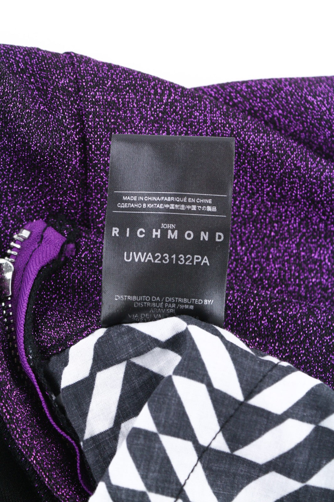 JOHN RICHMOND Women's Pants S Violet Glitter High Waist Flared Zip Logo