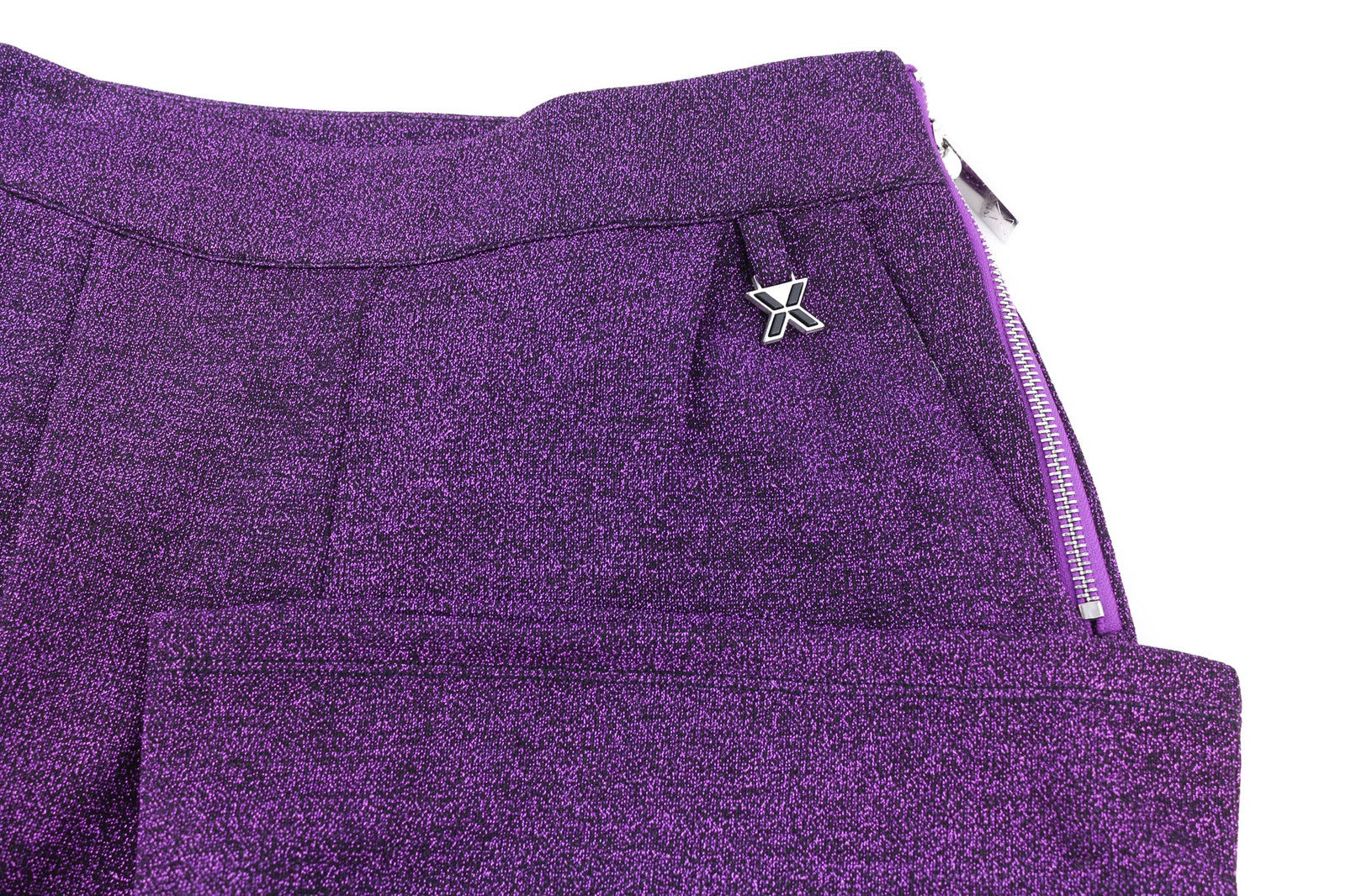 JOHN RICHMOND Women's Pants S Violet Glitter High Waist Flared Zip Logo