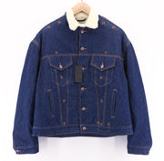 R13 Bib Trucker Men's Jacket M Sherpa Lined Denim Button Mid Blue Logo