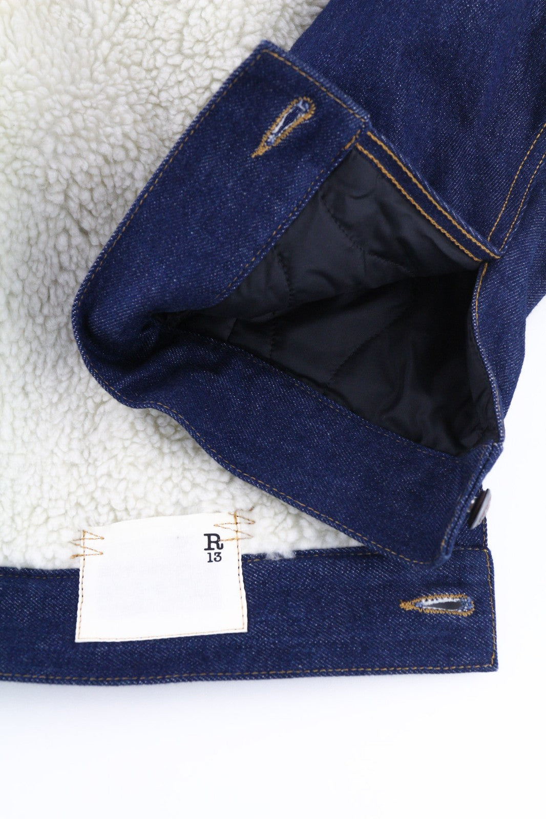 R13 Bib Trucker Men's Jacket M Sherpa Lined Denim Button Mid Blue Logo