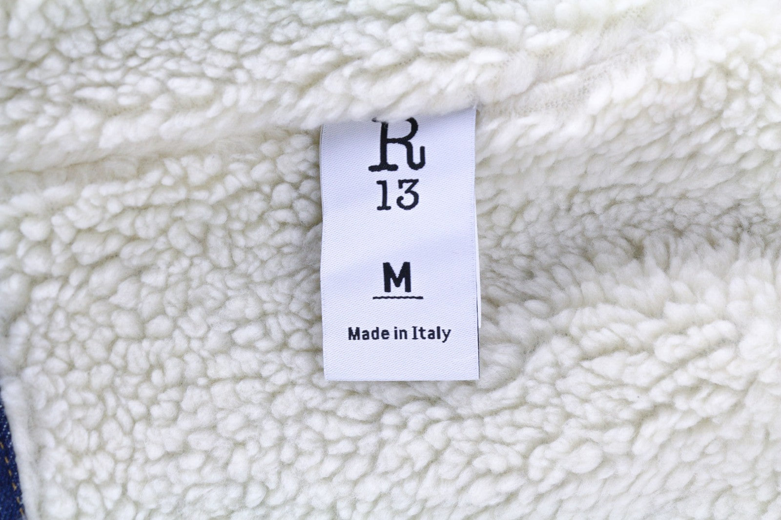 R13 Bib Trucker Men's Jacket M Sherpa Lined Denim Button Mid Blue Logo