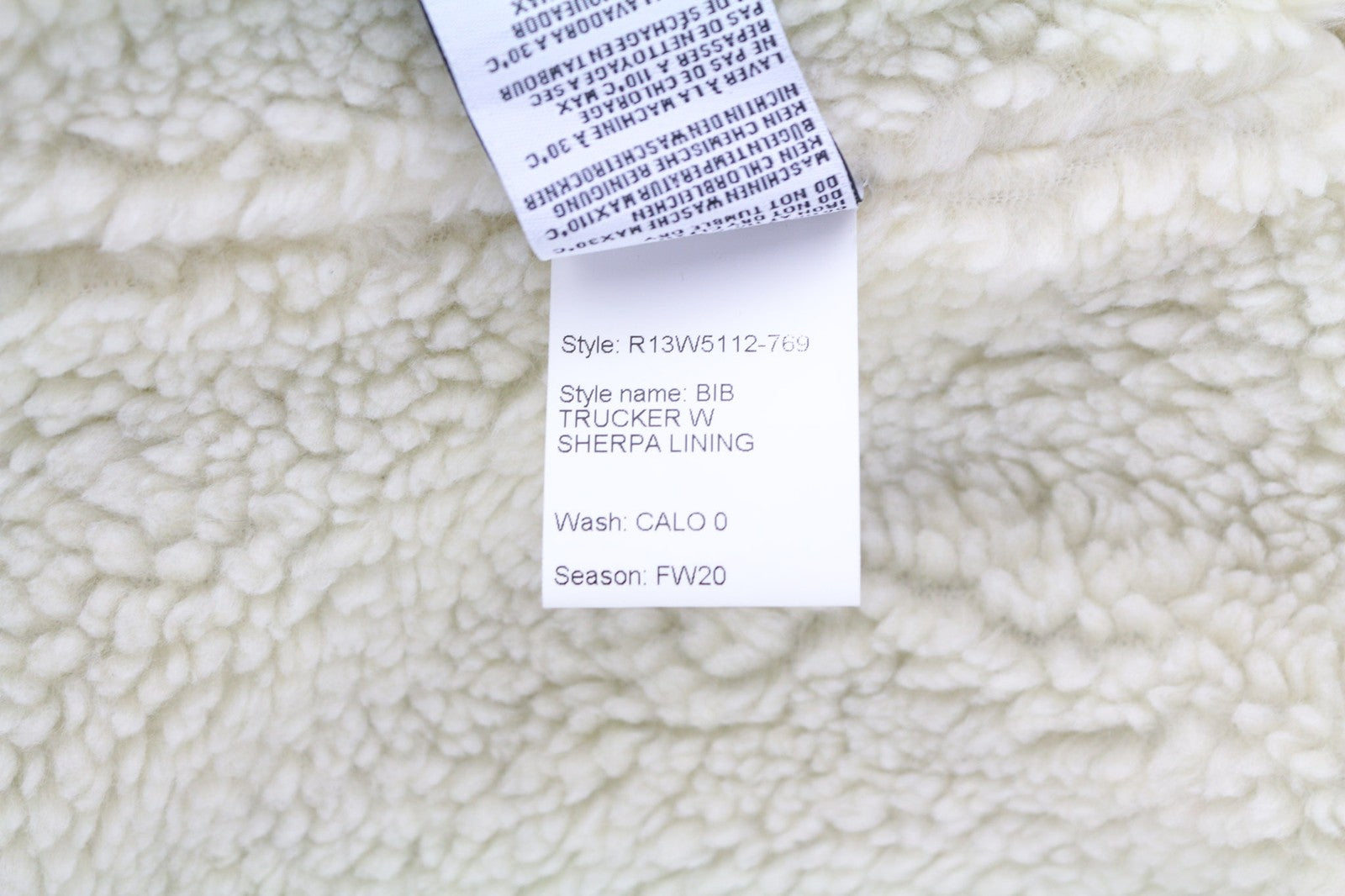 R13 Bib Trucker Men's Jacket M Sherpa Lined Denim Button Mid Blue Logo