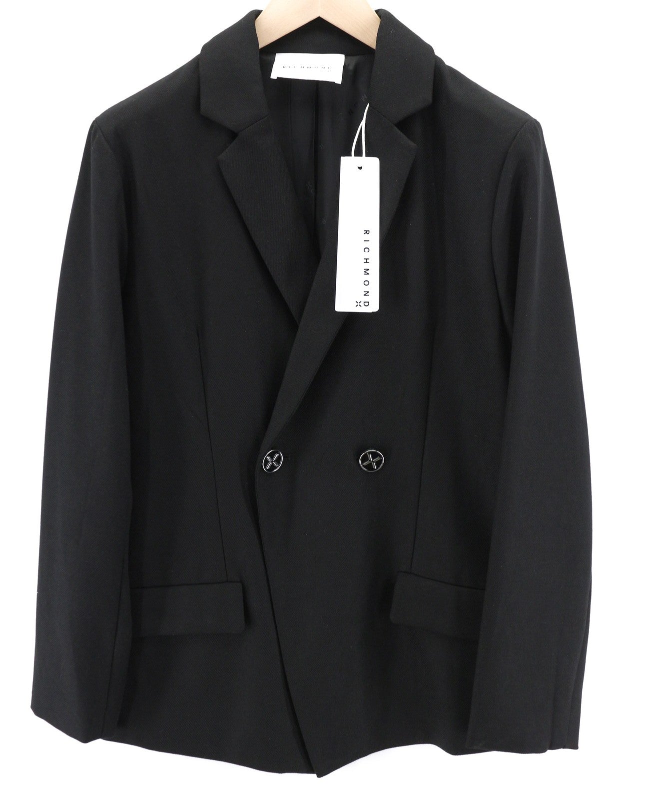 JOHN RICHMOND Men's Blazer M Black Double Breasted Notch Lapel Formal Logo