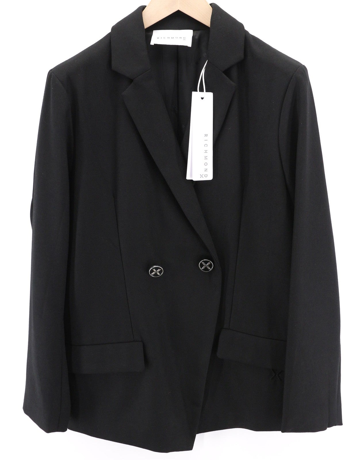 JOHN RICHMOND Men's Blazer M Black Double Breasted Notch Lapel Formal Logo