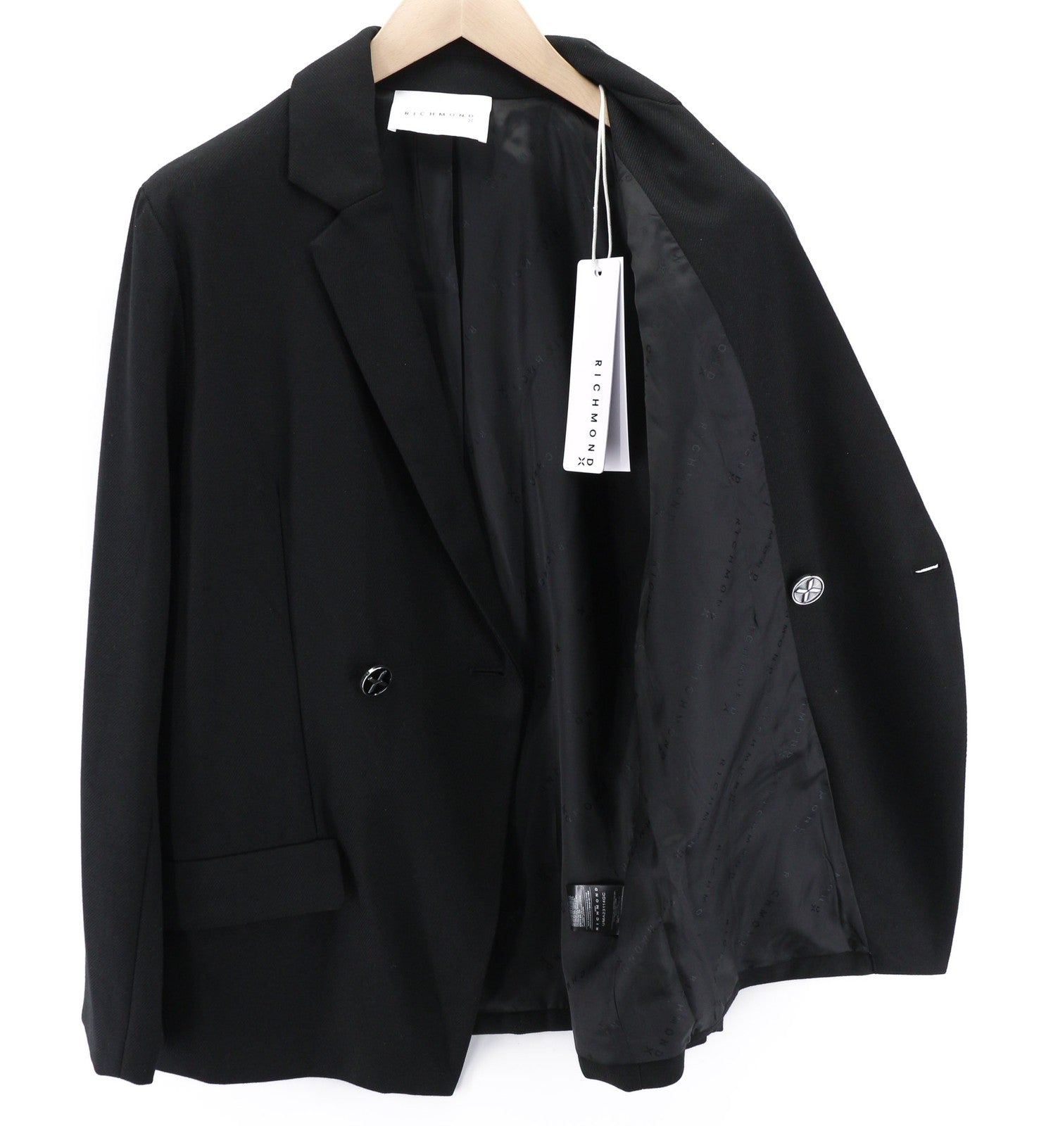 JOHN RICHMOND Men's Blazer M Black Double Breasted Notch Lapel Formal Logo