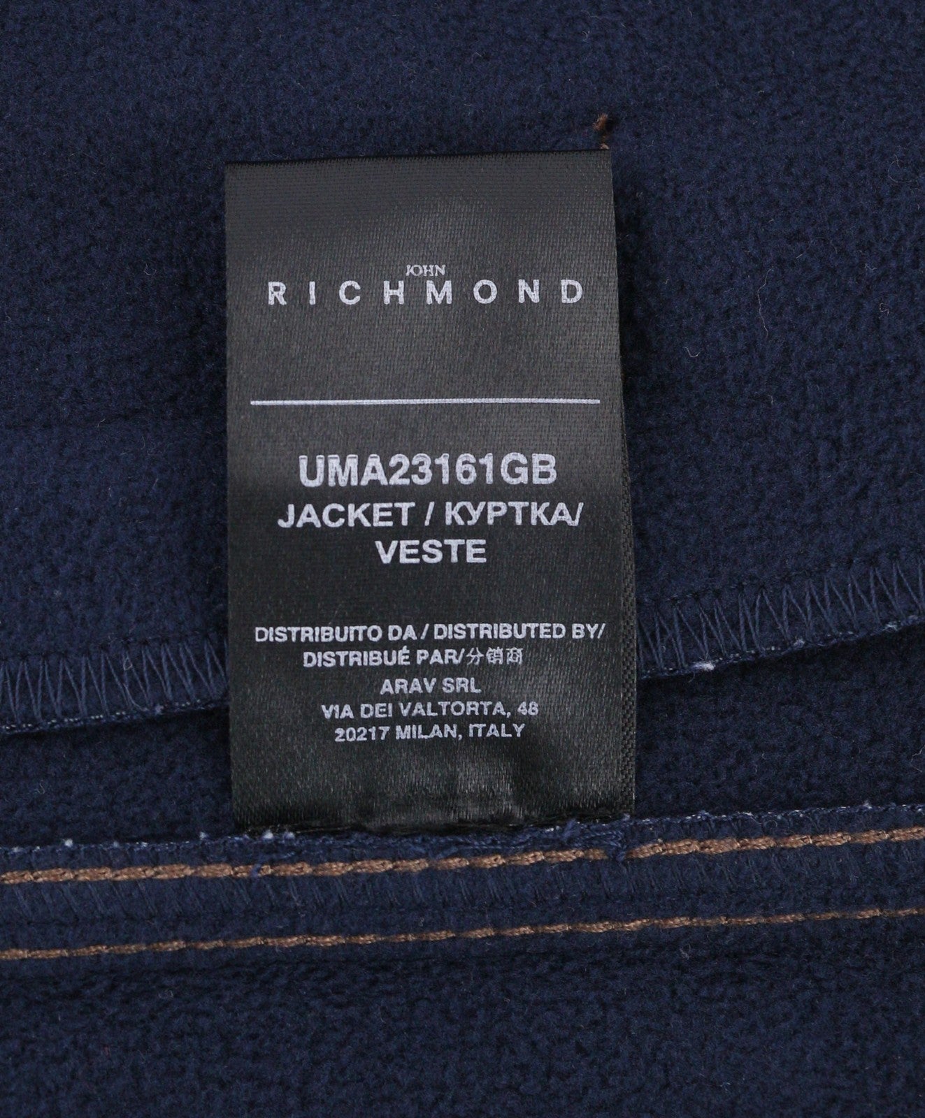 JOHN RICHMOND Men's Jacket ~M Denim Trucker Polo Neck Button Dark Blue Logo