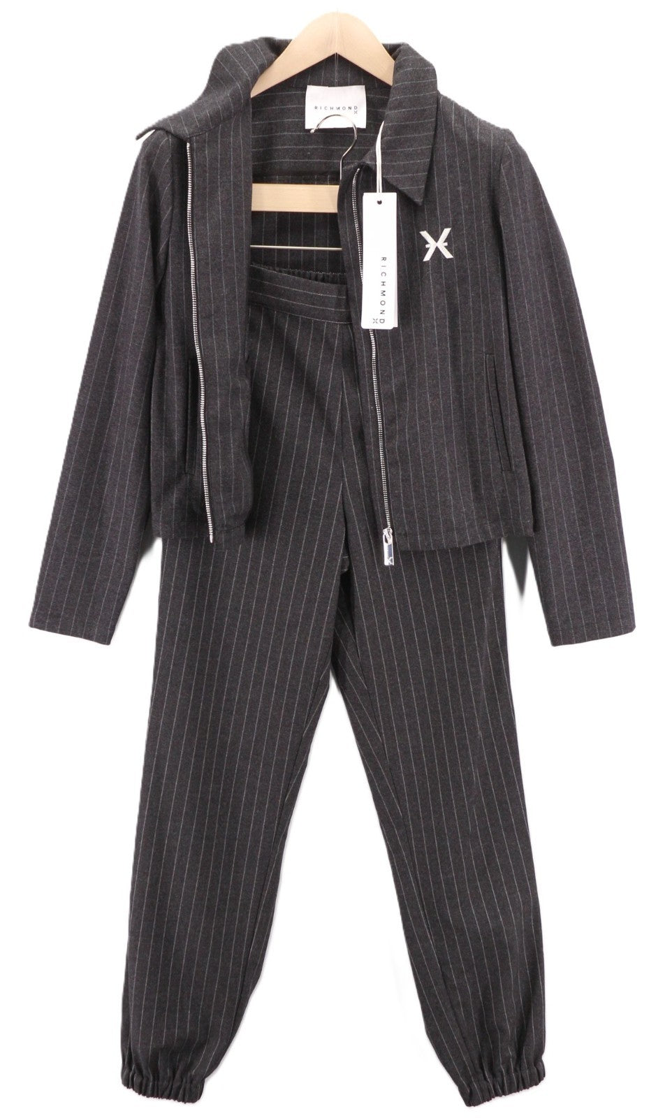 JOHN RICHMOND Women's Suit S Black Melange Stripe Single Breasted 2 Piece