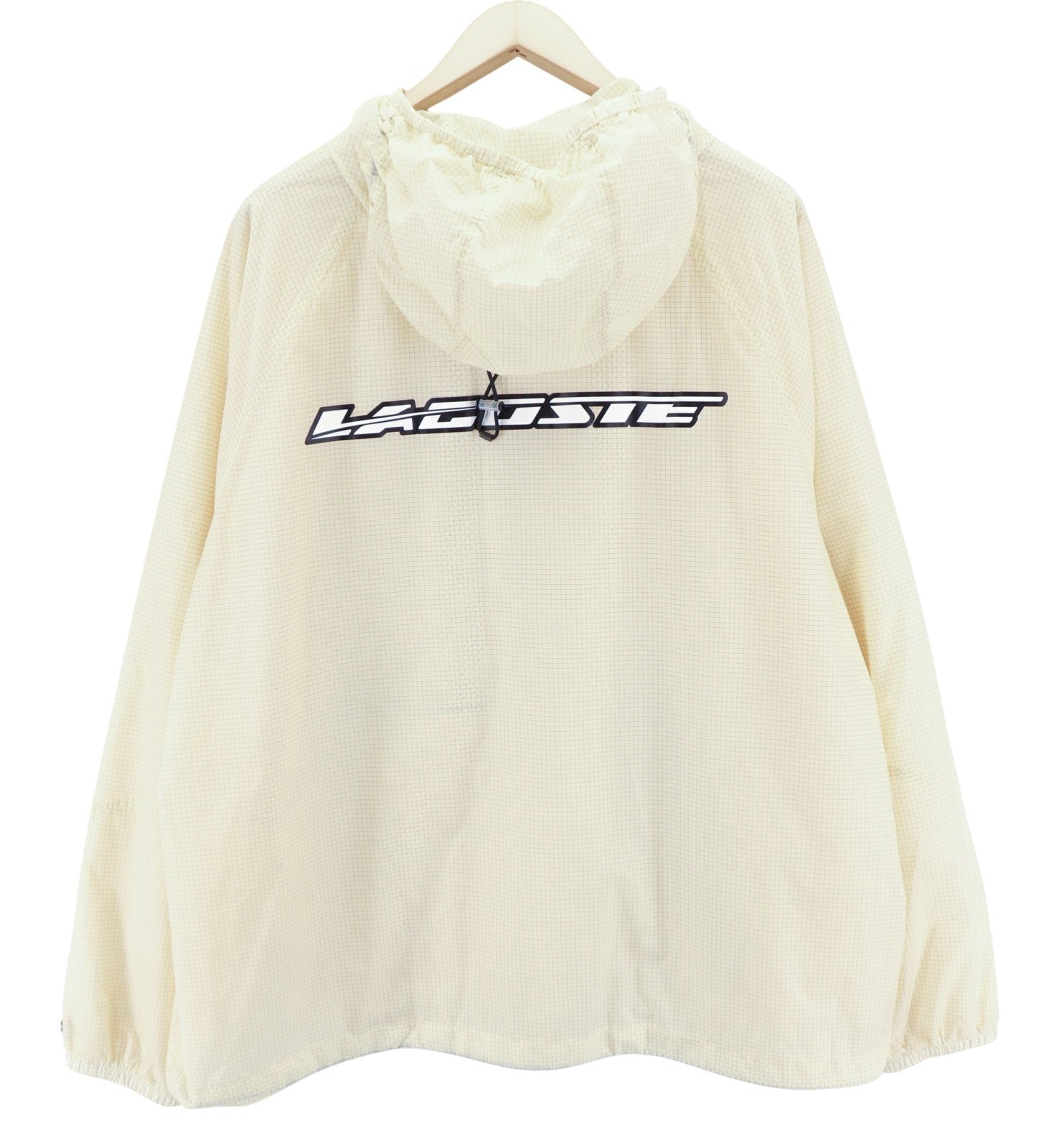 LACOSTE Men's Jacket XL/2XL Beige Hooded Water Repellent Check Light Coat