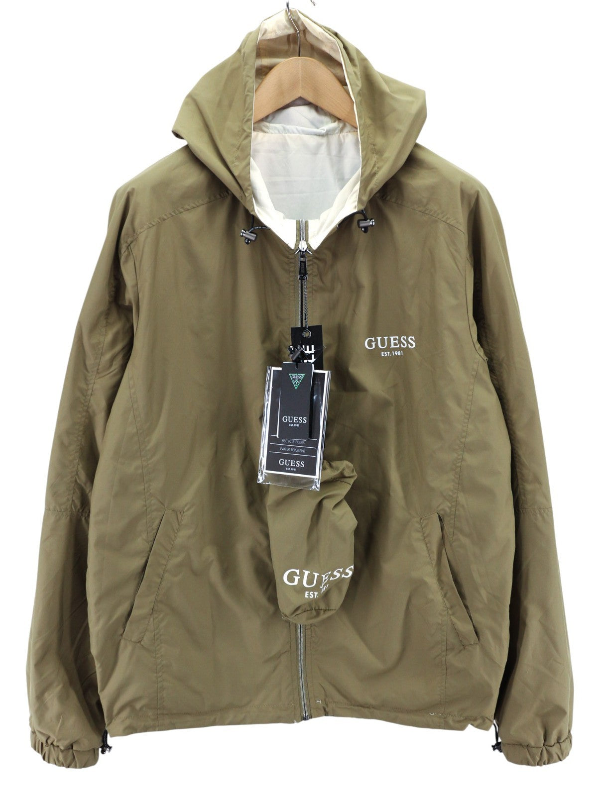 GUESS Men's Jacket XL Reversible Lightweight Hooded Recycled Water Repellent