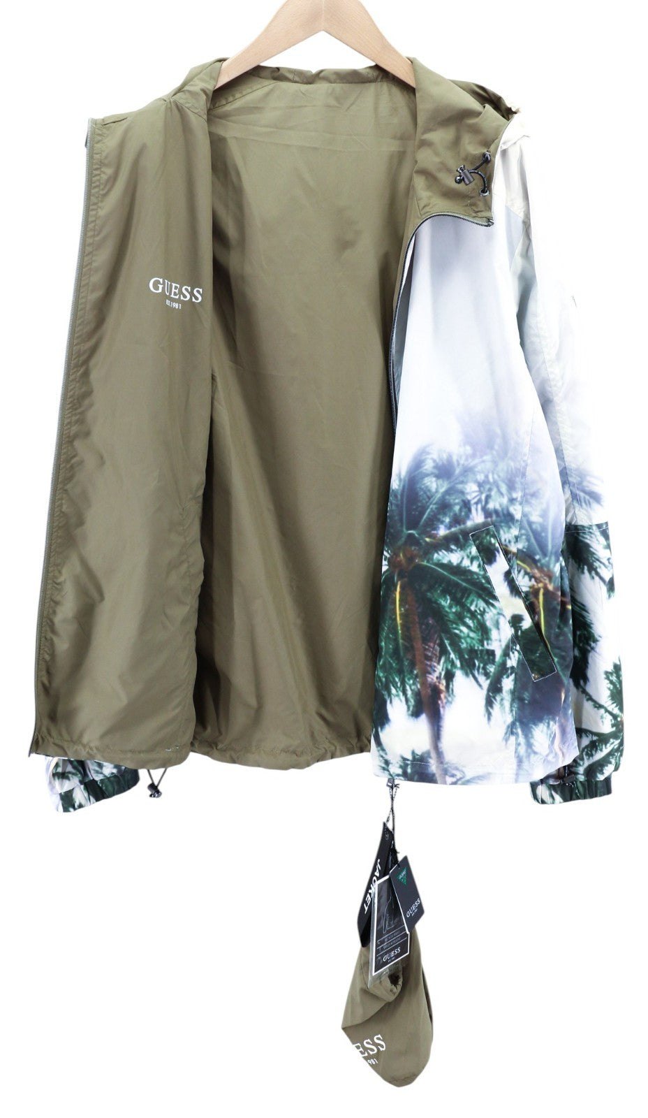 GUESS Men's Jacket XL Reversible Lightweight Hooded Recycled Water Repellent