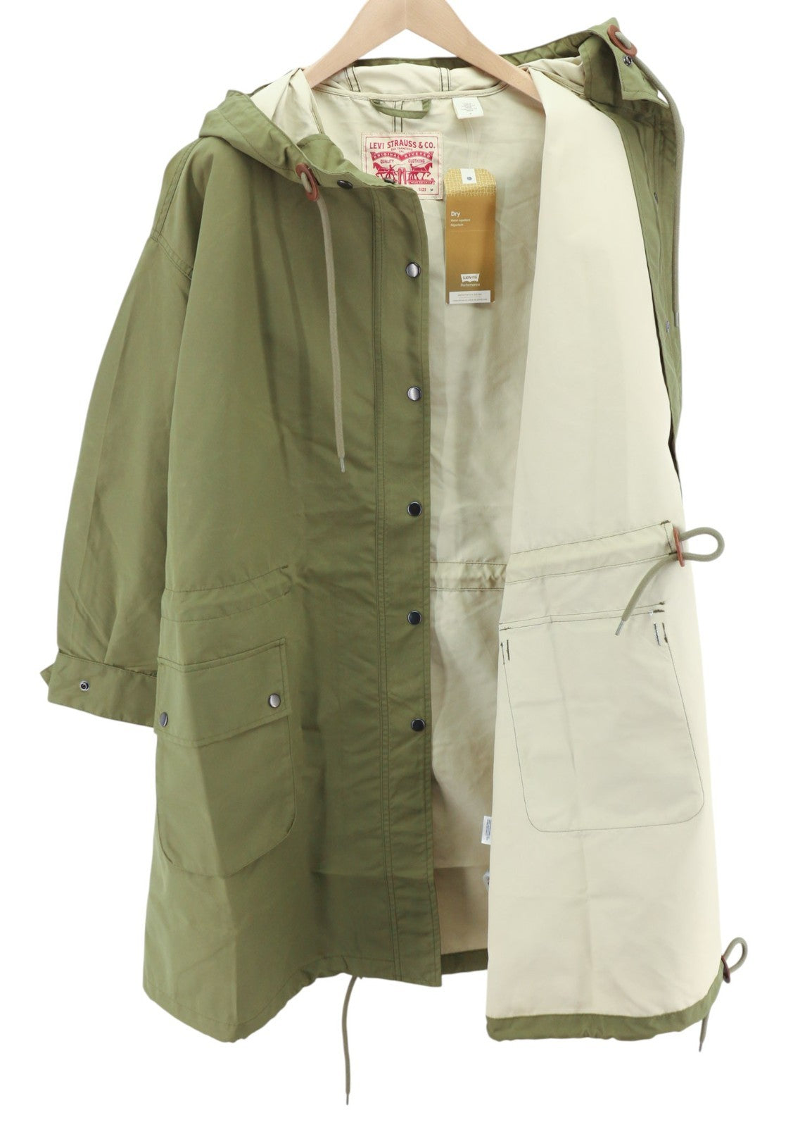 LEVI'S Men's Jacket M Mid-Length Water Repellent Hooded Blue Drawstring Coat