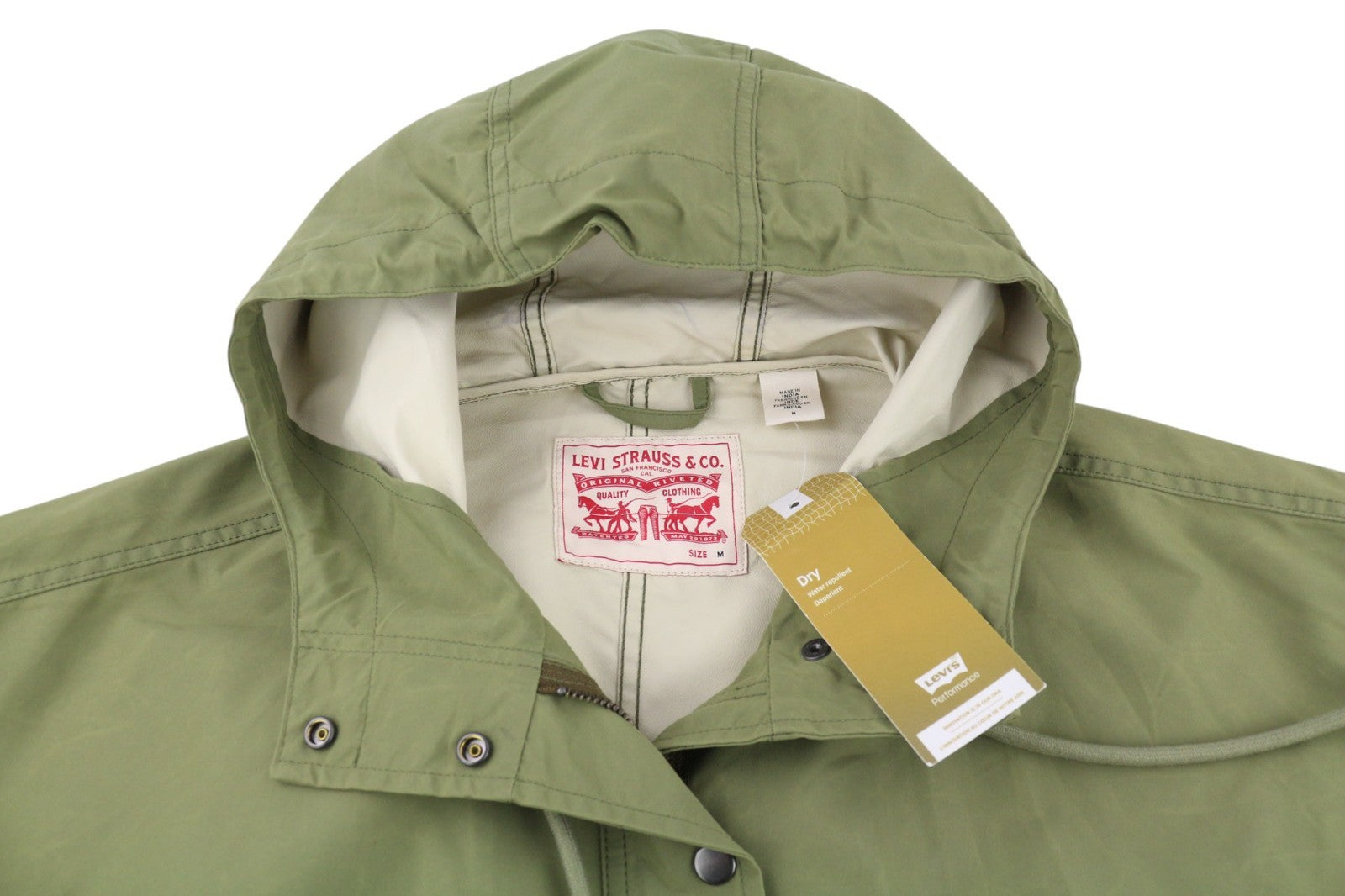 LEVI'S Men's Jacket M Mid-Length Water Repellent Hooded Blue Drawstring Coat