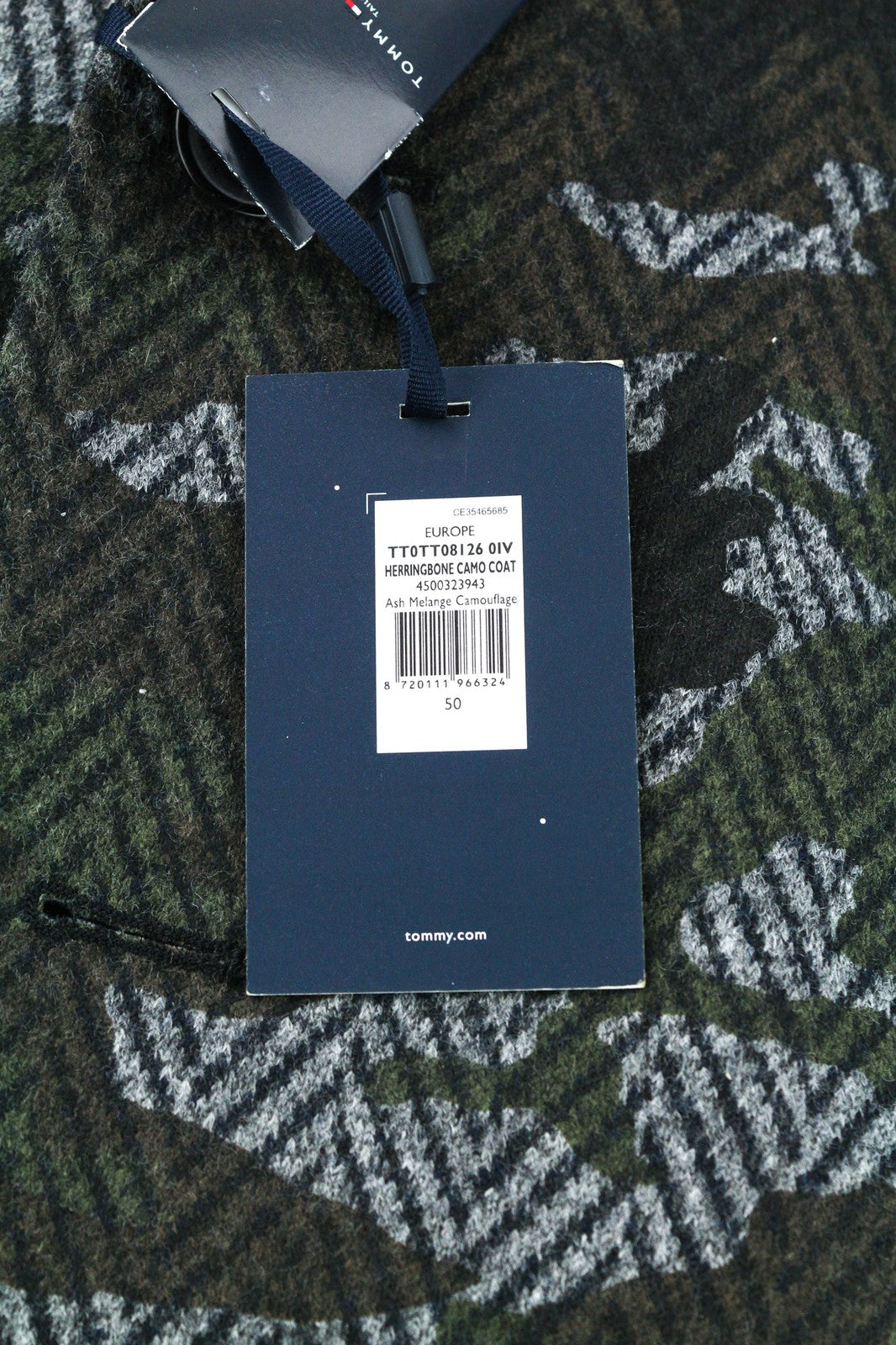 TOMMY HILFIGER Men's Coat ~M Wool Blend Herringbone Camo Single Breasted