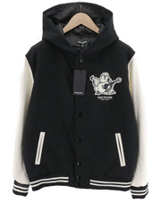 TRUE RELIGION Men's Jacket L Black Varsity Bomber Two Tone Hooded Logo