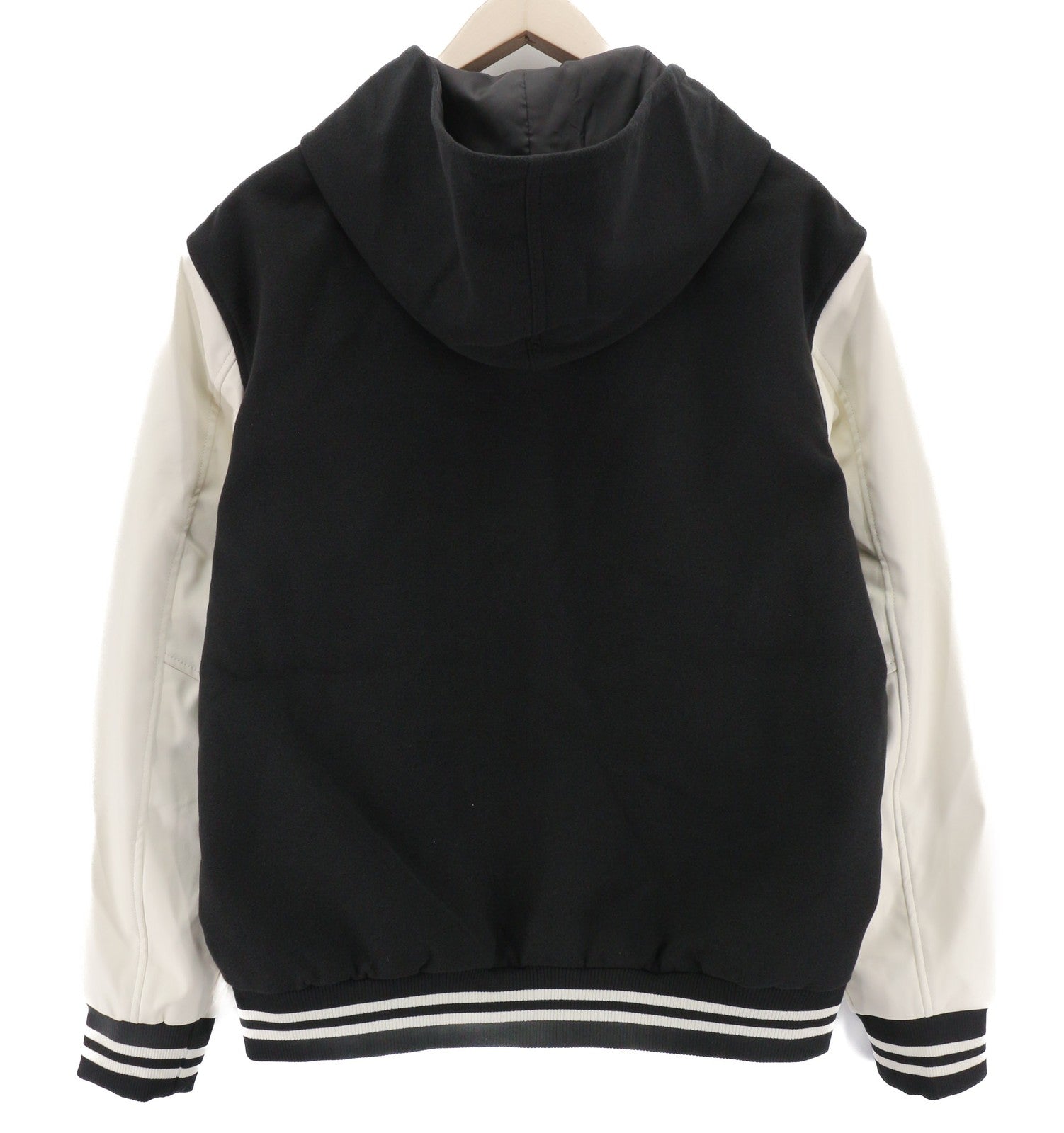 TRUE RELIGION Men's Jacket L Black Varsity Bomber Two Tone Hooded Logo